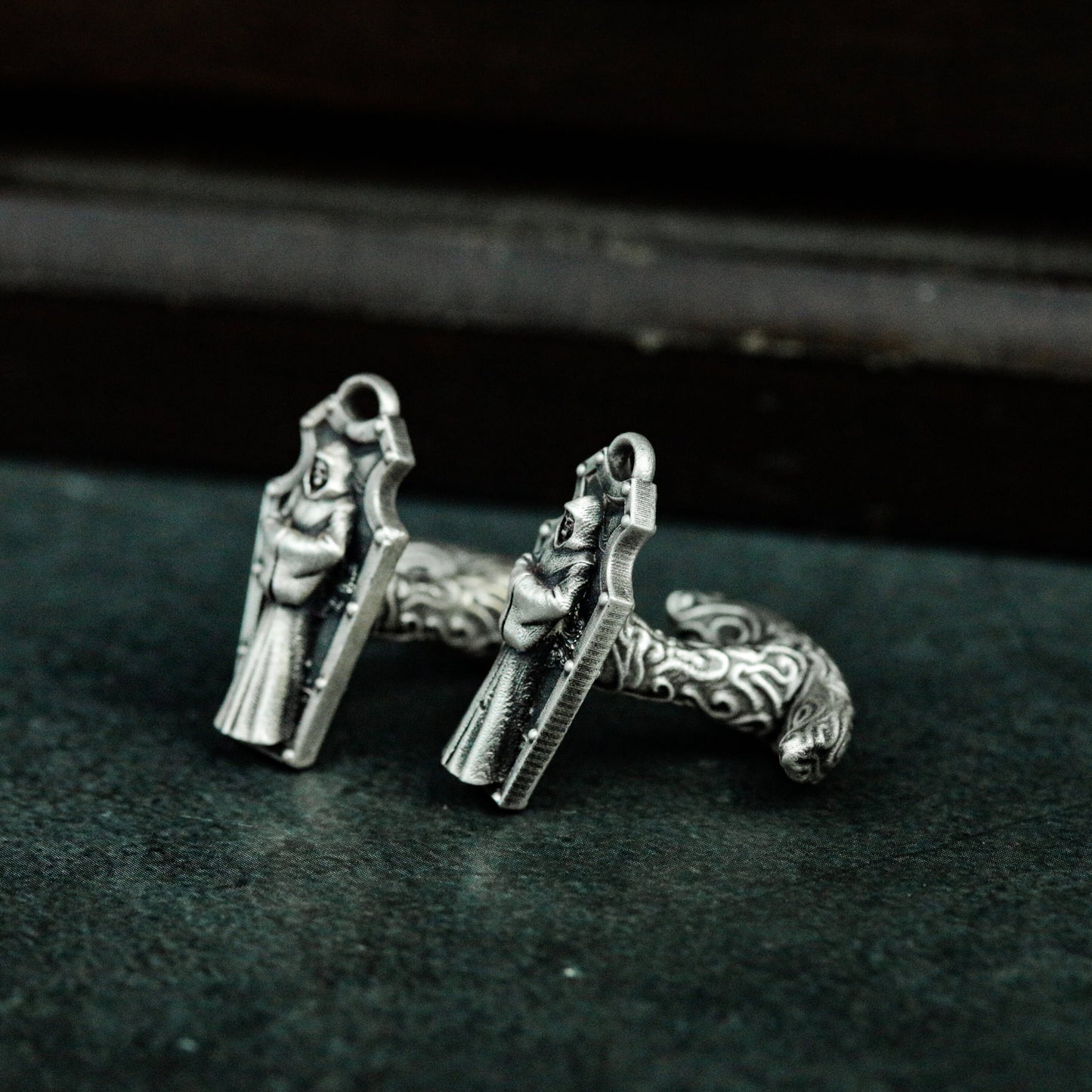 Gravestone Cufflinks with Cross and Draped Shroud ¨C 925 Sterling Silver Handmade