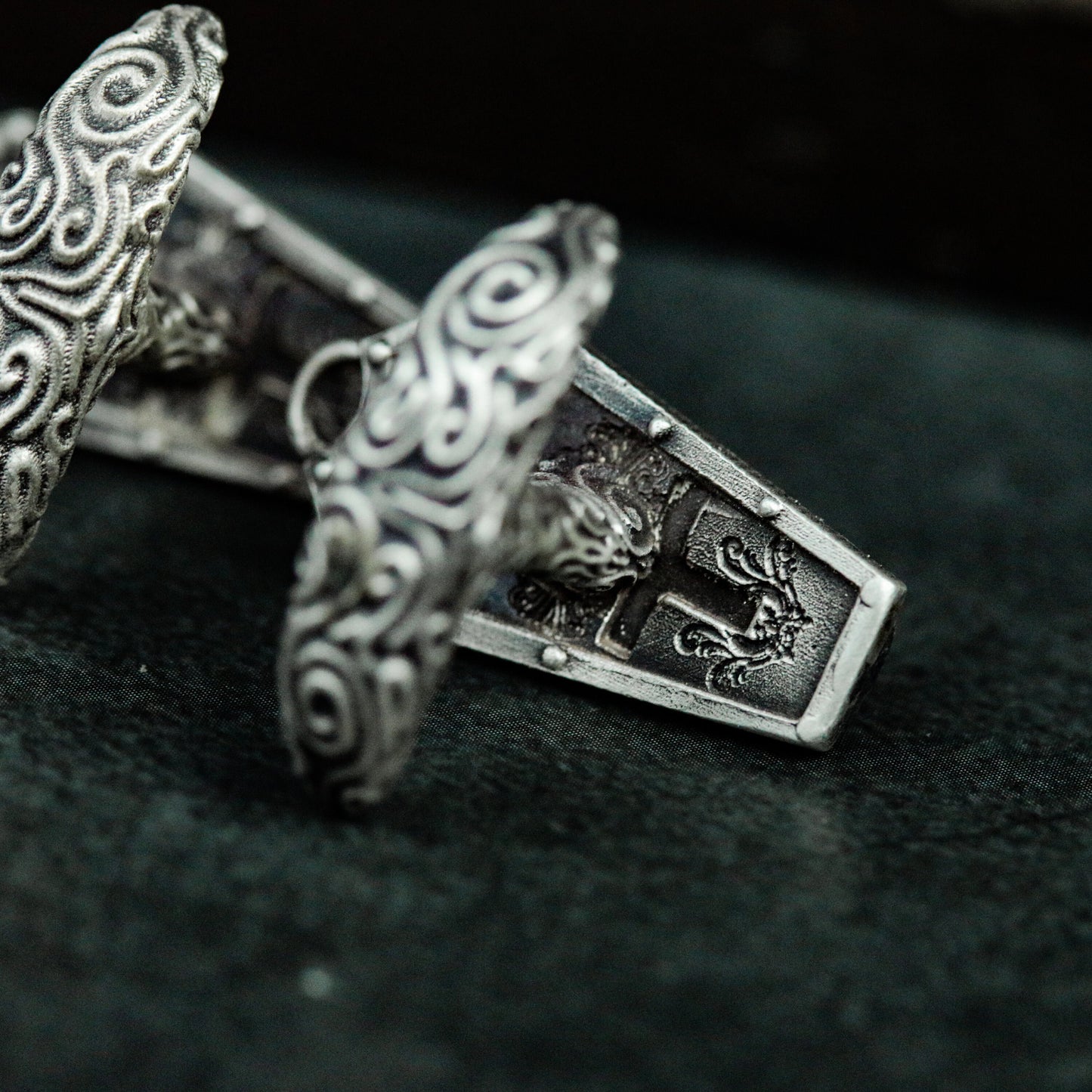 Gravestone Cufflinks with Cross and Draped Shroud ¨C 925 Sterling Silver Handmade