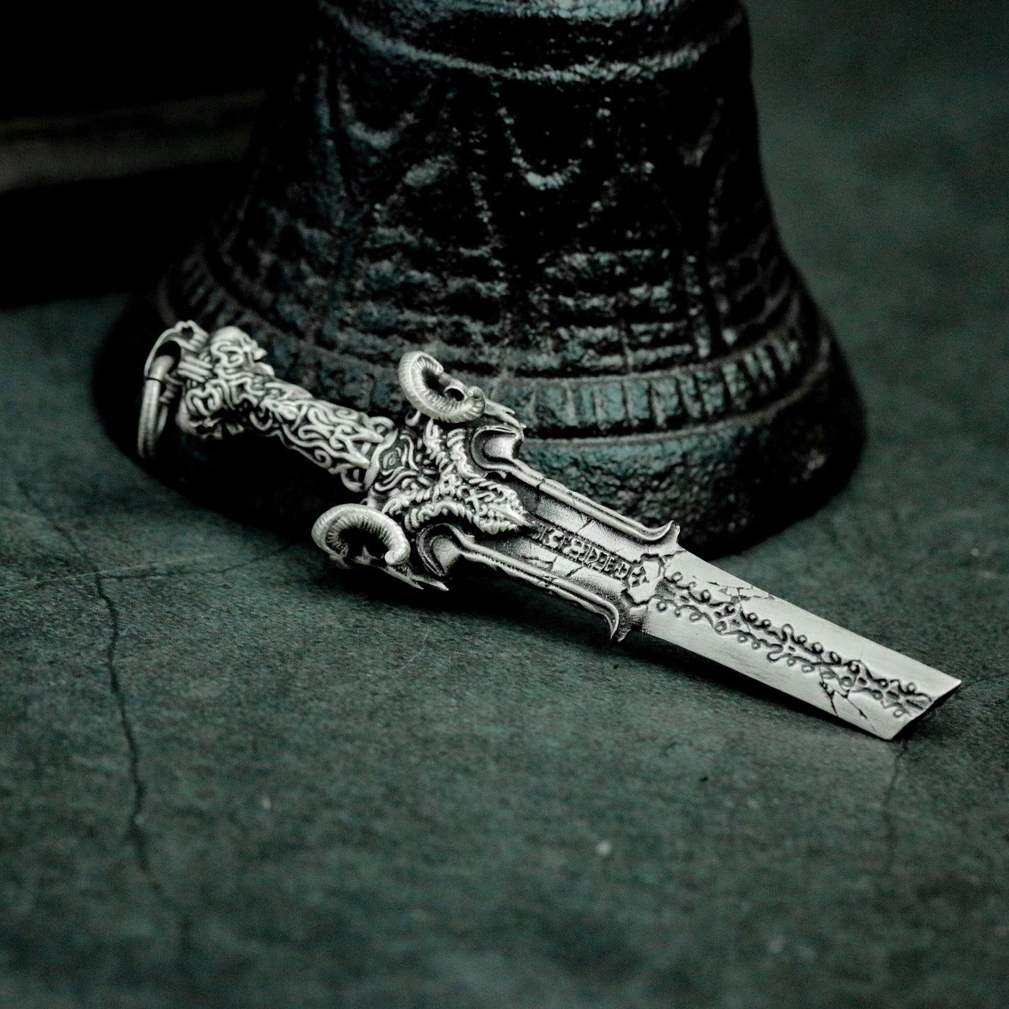 Gothic Sword Pendant with Skull Pommel ¨C 925 Sterling Silver Handmade