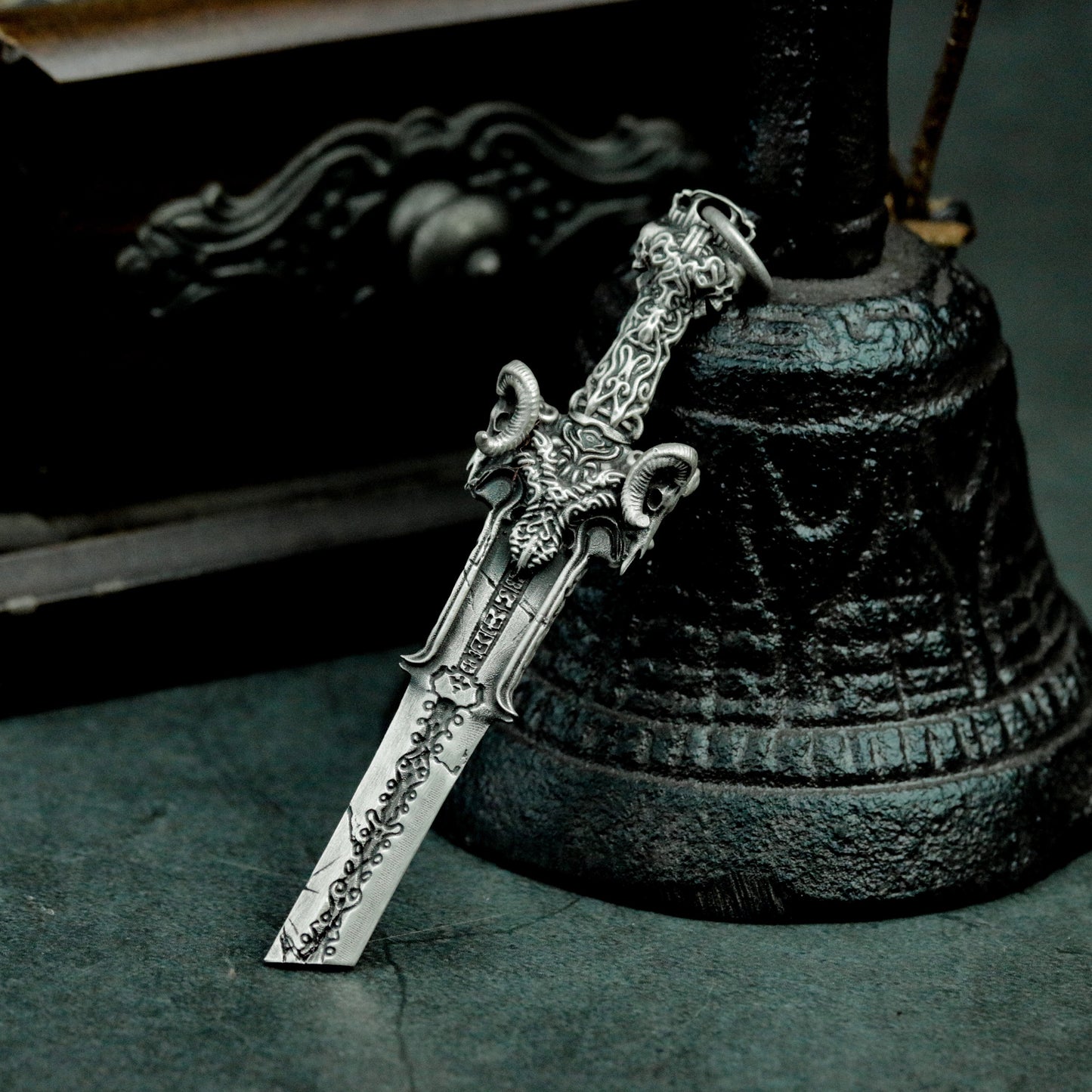 Gothic Sword Pendant with Skull Pommel ¨C 925 Sterling Silver Handmade