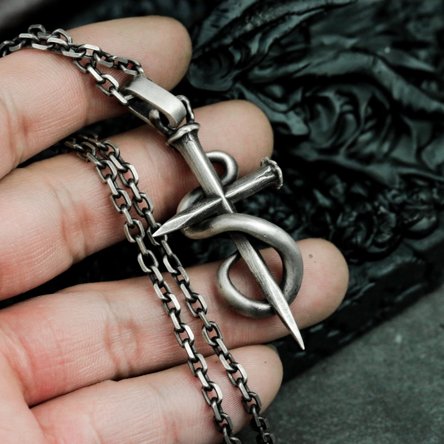Viper Cross Snake Pendant - 925 Silver Handmade