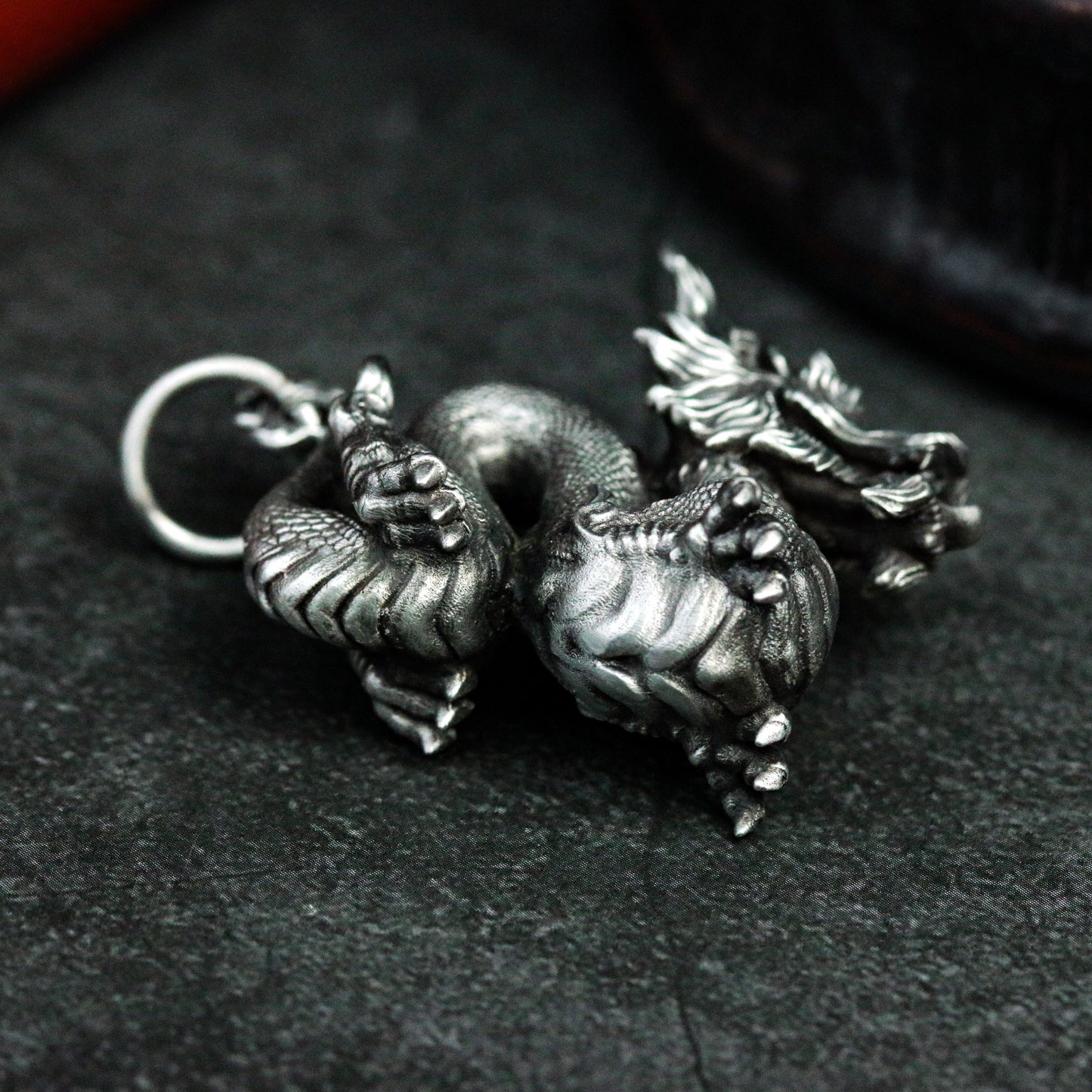 Chinese Dragon Pendant in Coiled Pose ¨C 925 Sterling Silver Handmade