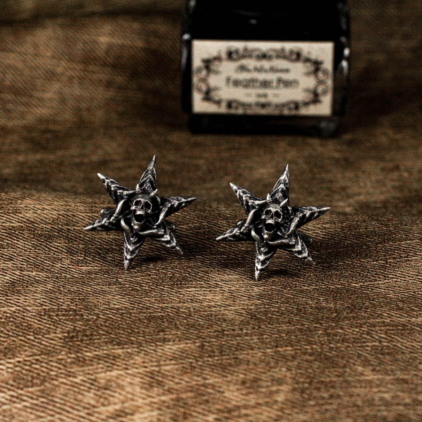Hexagram Skull Cufflinks - Handmade 925 Silver Snowflake Skull