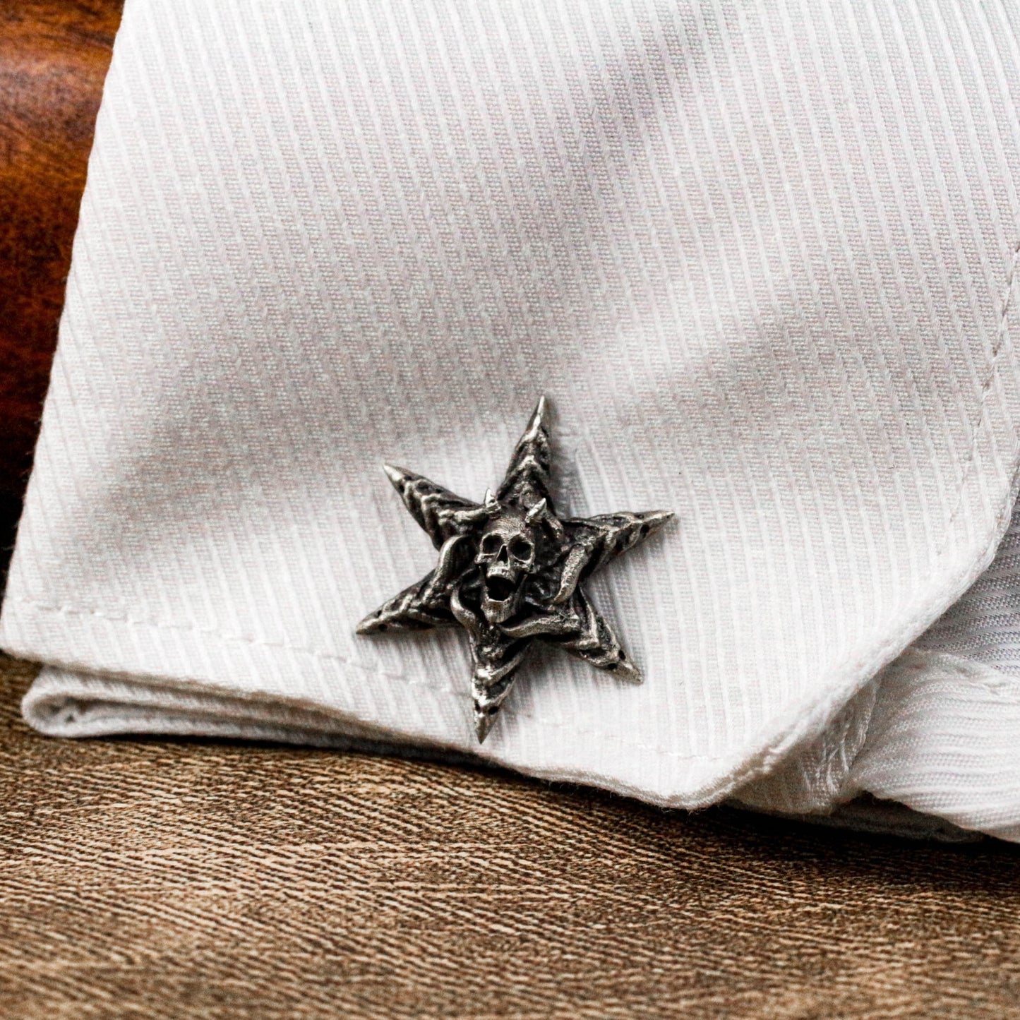 Hexagram Skull Cufflinks - Handmade 925 Silver Snowflake Skull