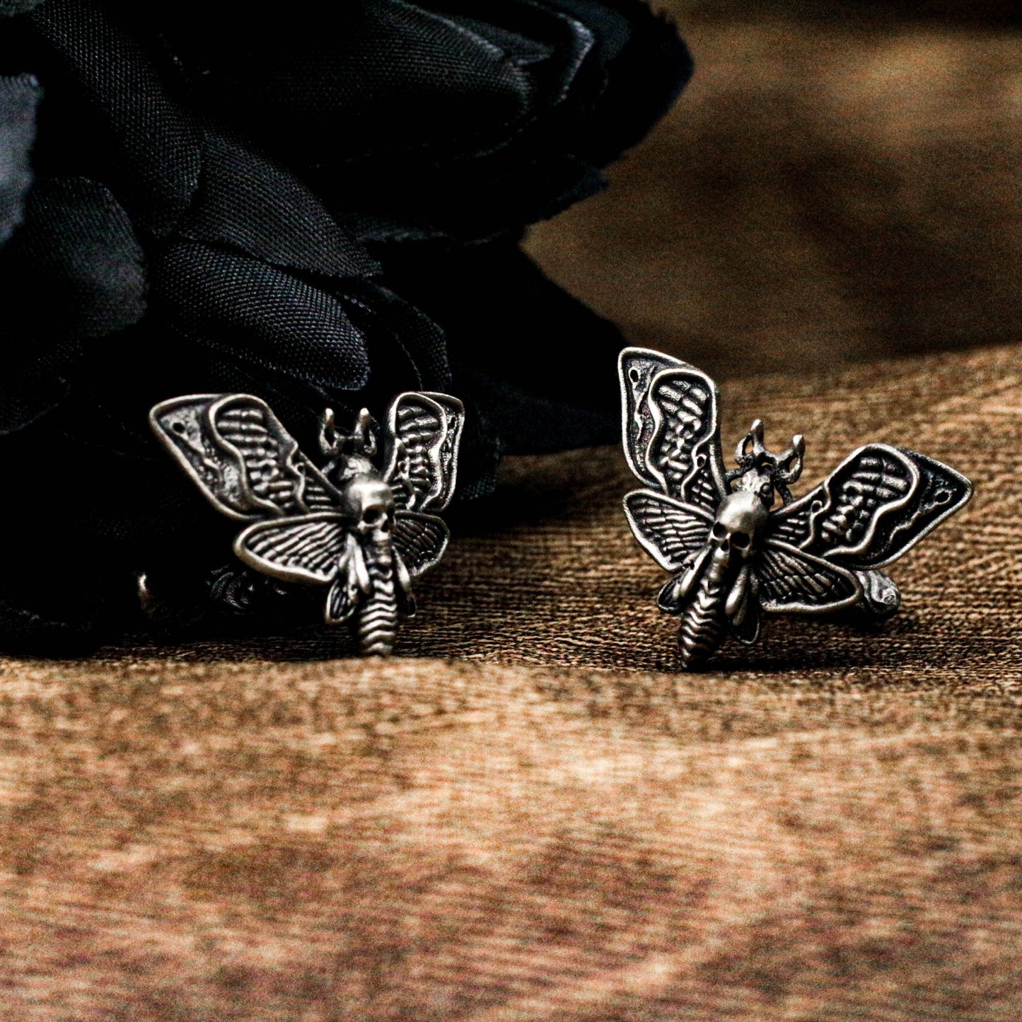 Gothic Butterfly Skull Cufflinks - Handmade 925 Silver