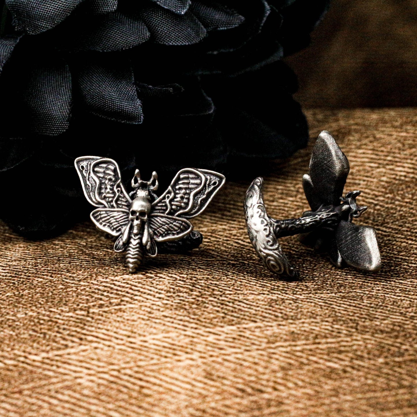 Gothic Butterfly Skull Cufflinks - Handmade 925 Silver