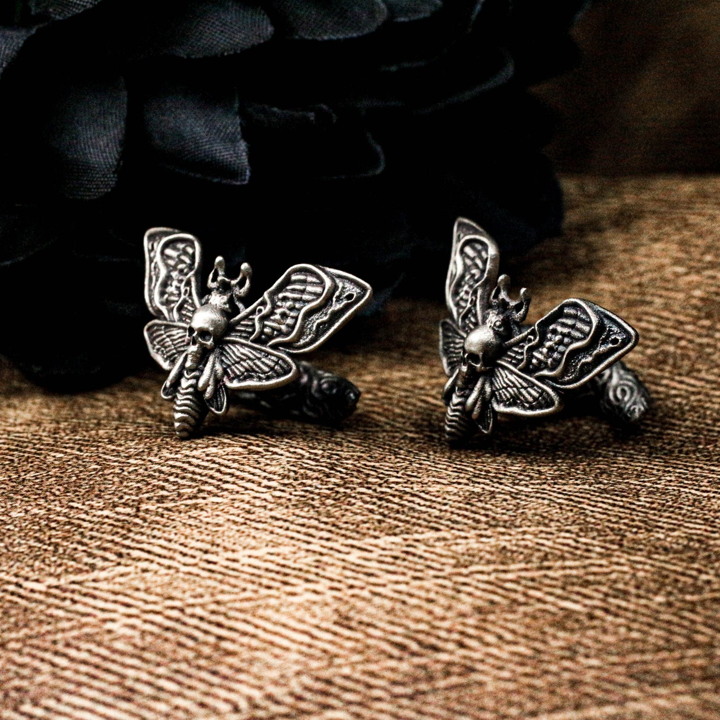 Gothic Butterfly Skull Cufflinks - Handmade 925 Silver