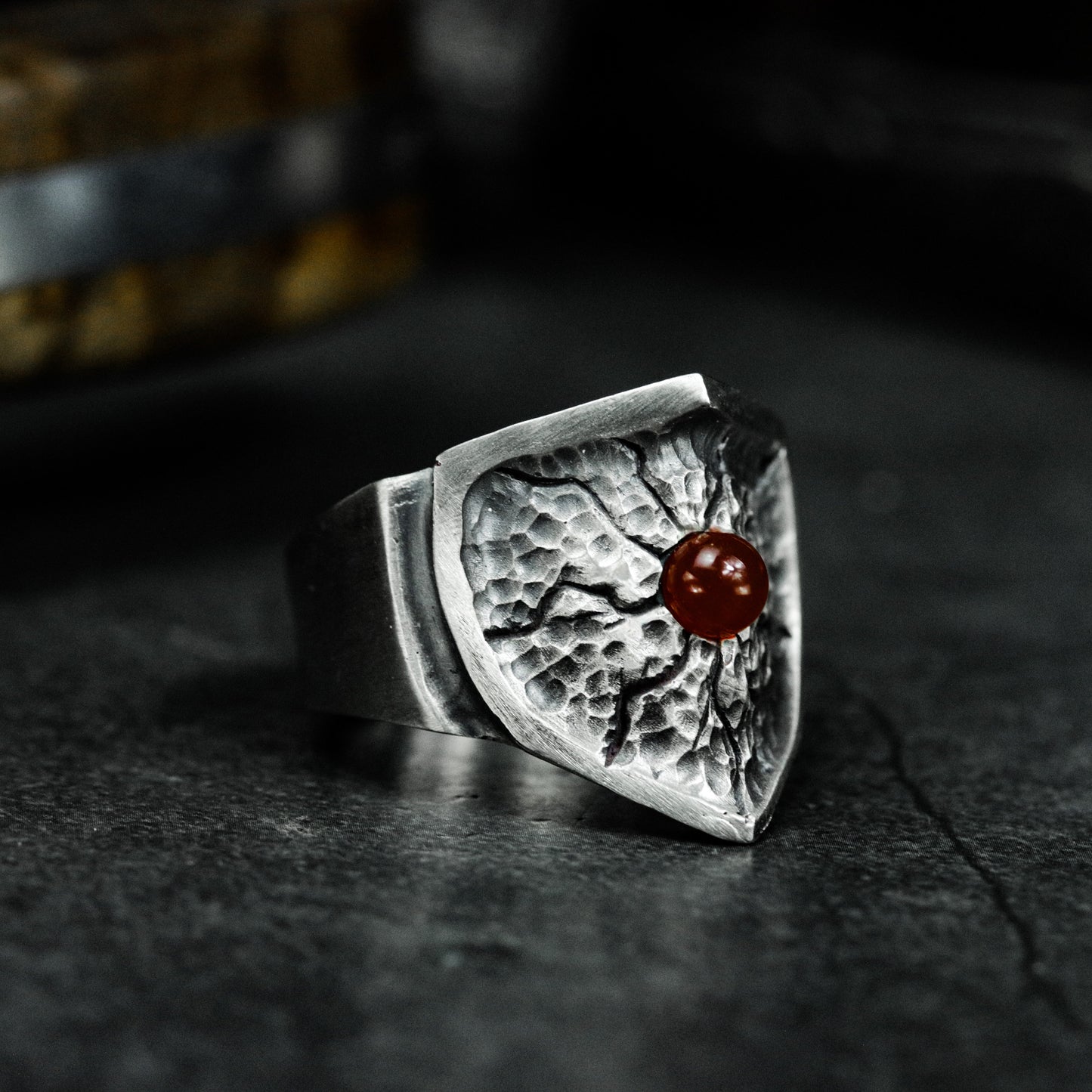 Volcanic Ruby Lava Ring - 925 Silver Handmade