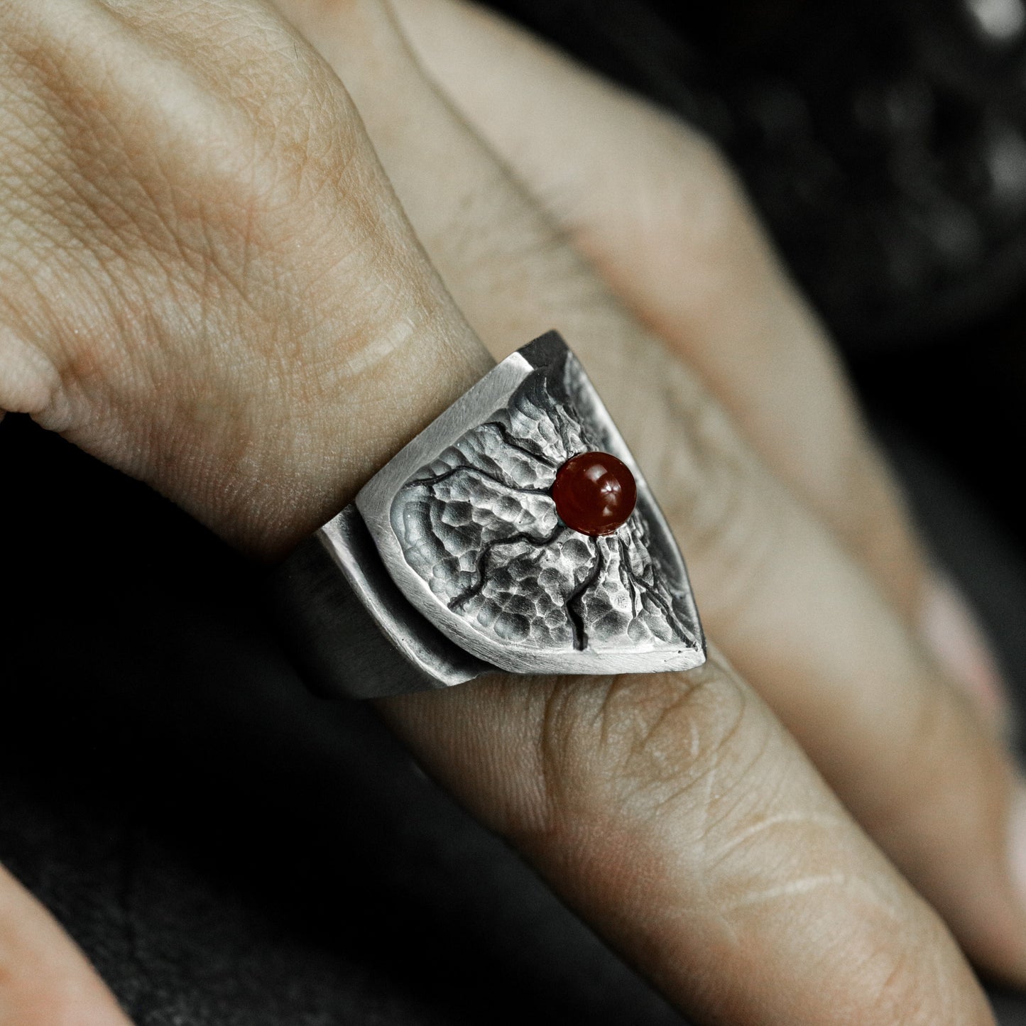 Volcanic Ruby Lava Ring - 925 Silver Handmade