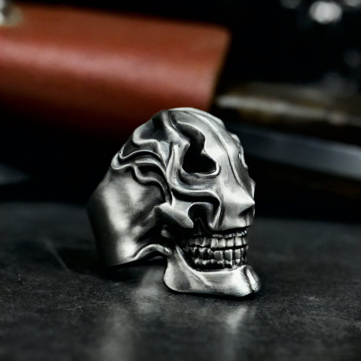 Flame Skull Ring ¨C Handmade 925 Silver Burning Bone Band