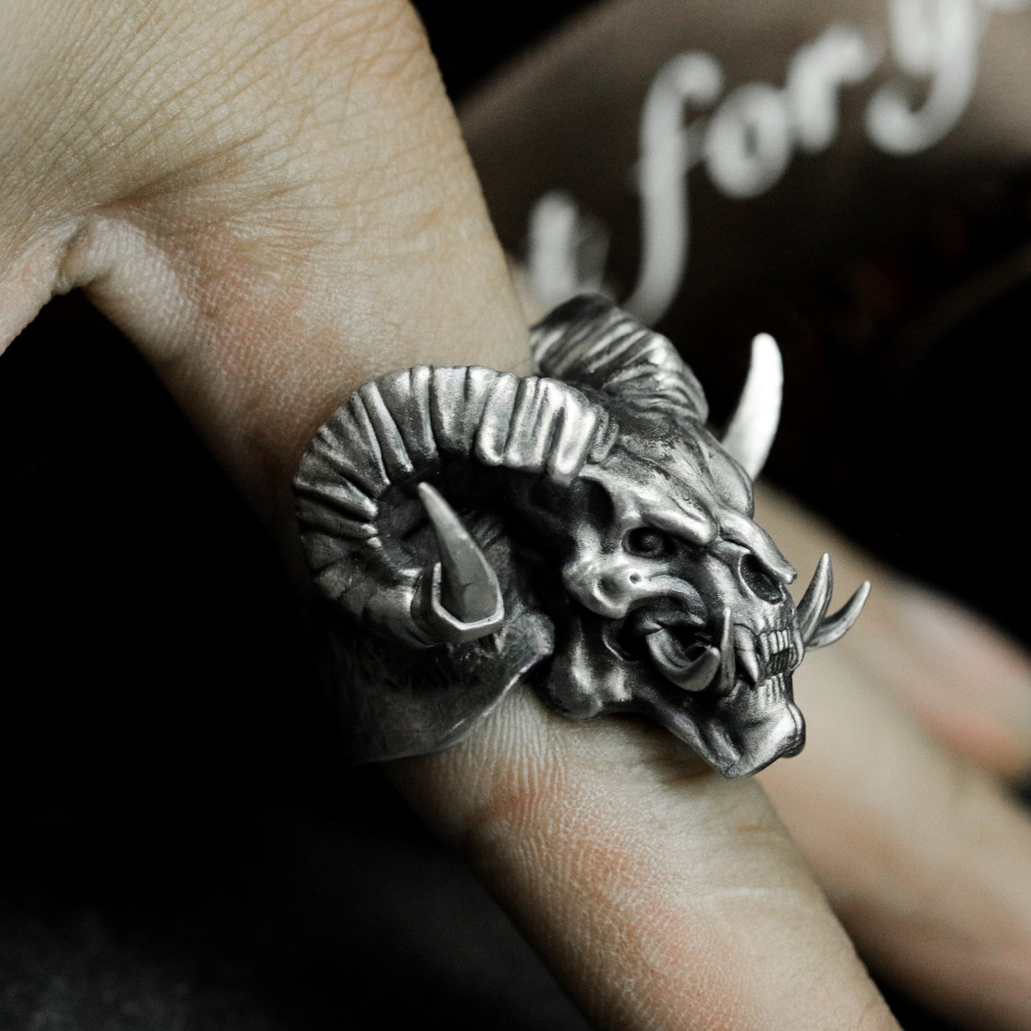 Double-Horned Demon Skull Ring ¨C 925 Sterling Silver Handmade