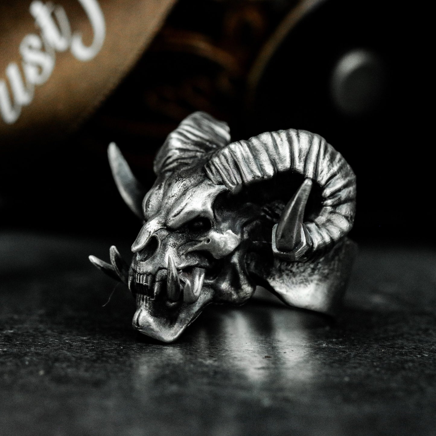 Double-Horned Demon Skull Ring ¨C 925 Sterling Silver Handmade