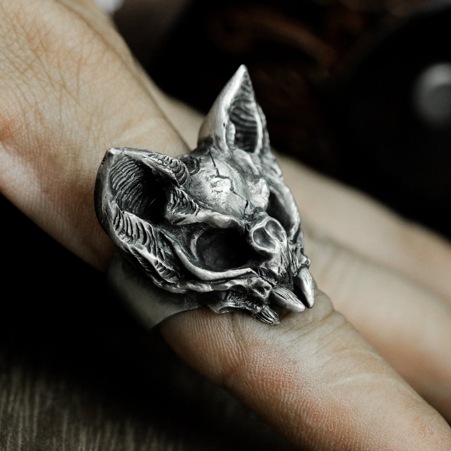 Cat Skull Ring - 925 Silver Handmade
