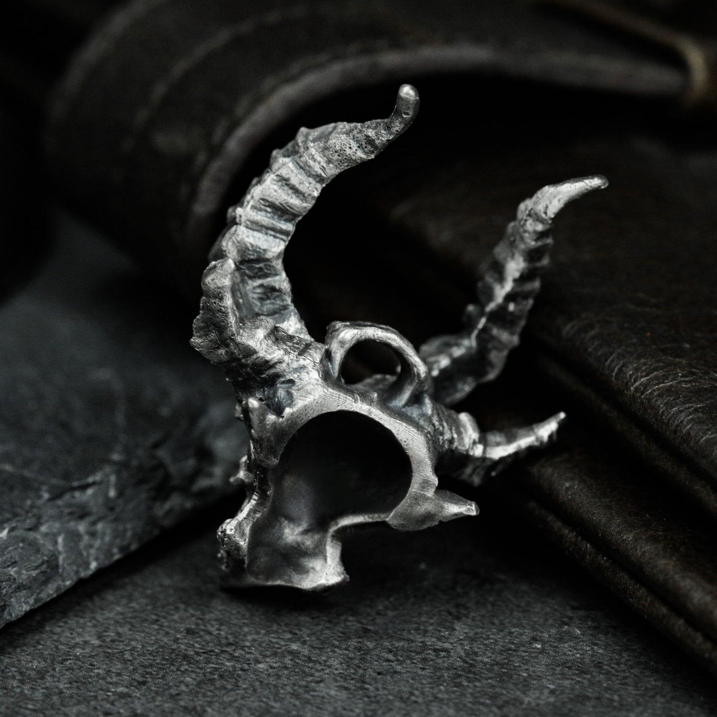 Horned Skull Pendant ¨C Handmade 925 Silver Demon Necklace