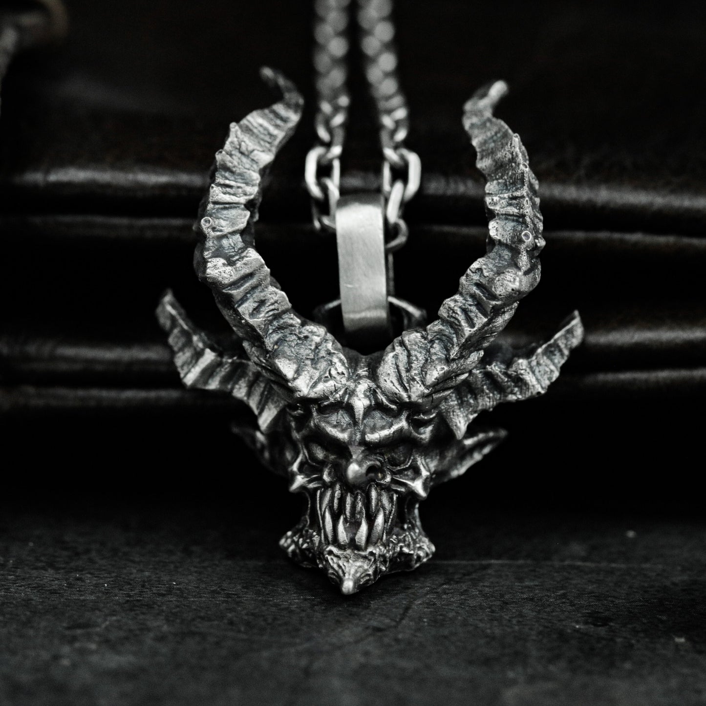 Horned Skull Pendant ¨C Handmade 925 Silver Demon Necklace