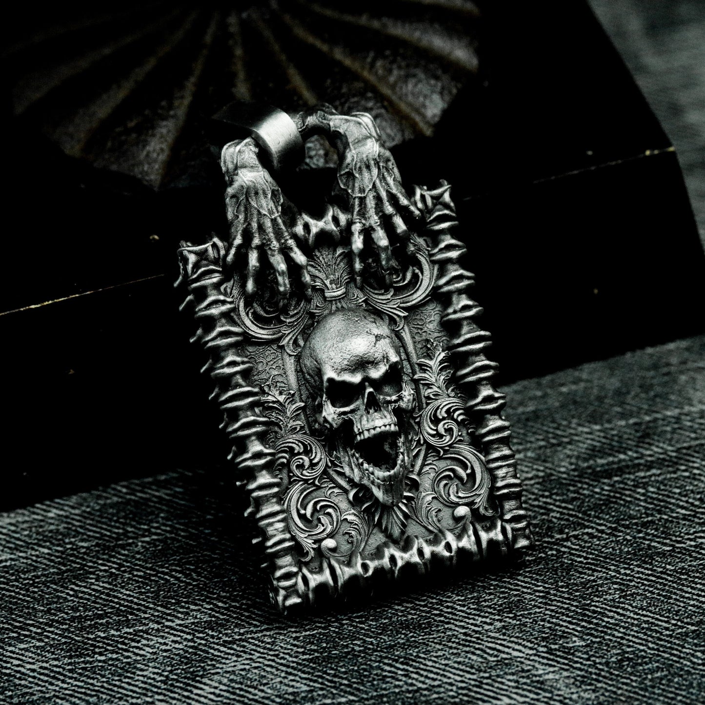 Baroque Skull Pendant ¨C Handmade 925 Silver Framed Gothic Necklace