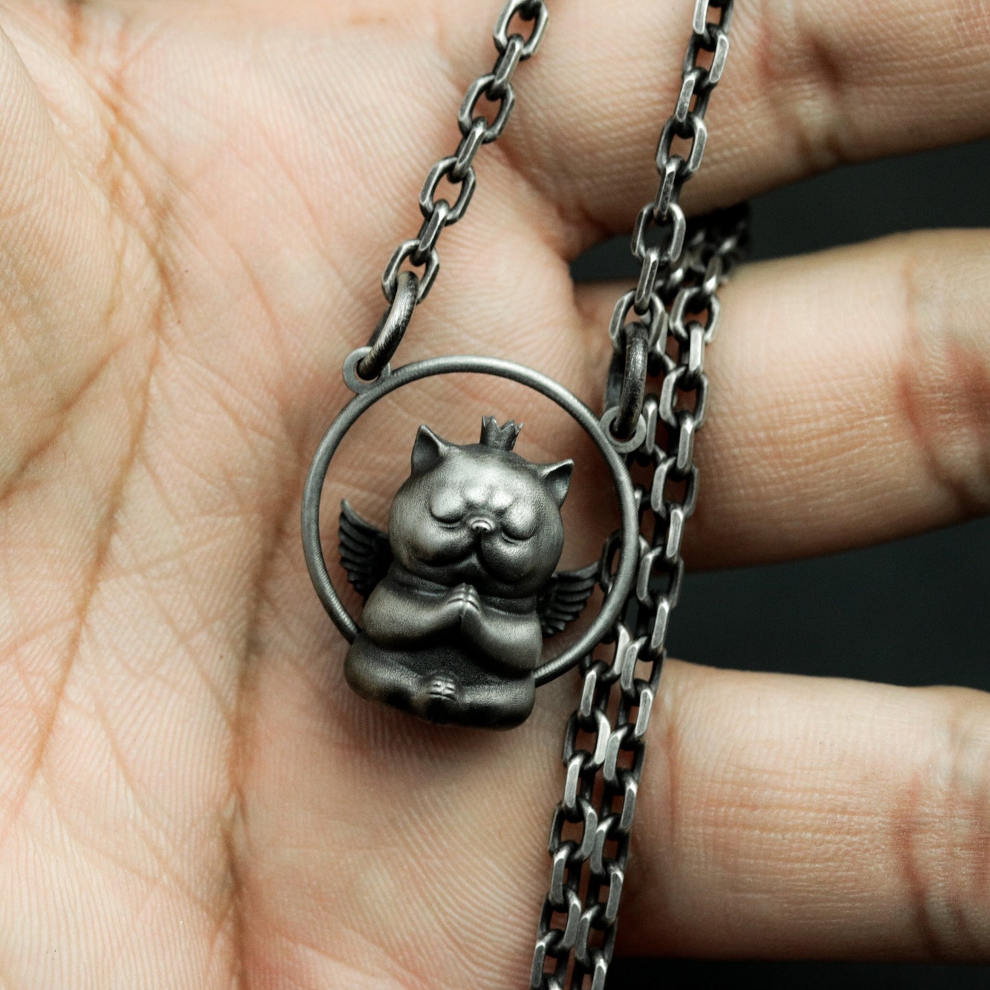 Winged Cat Pendant - 925 Silver Handmade Flying Guardian