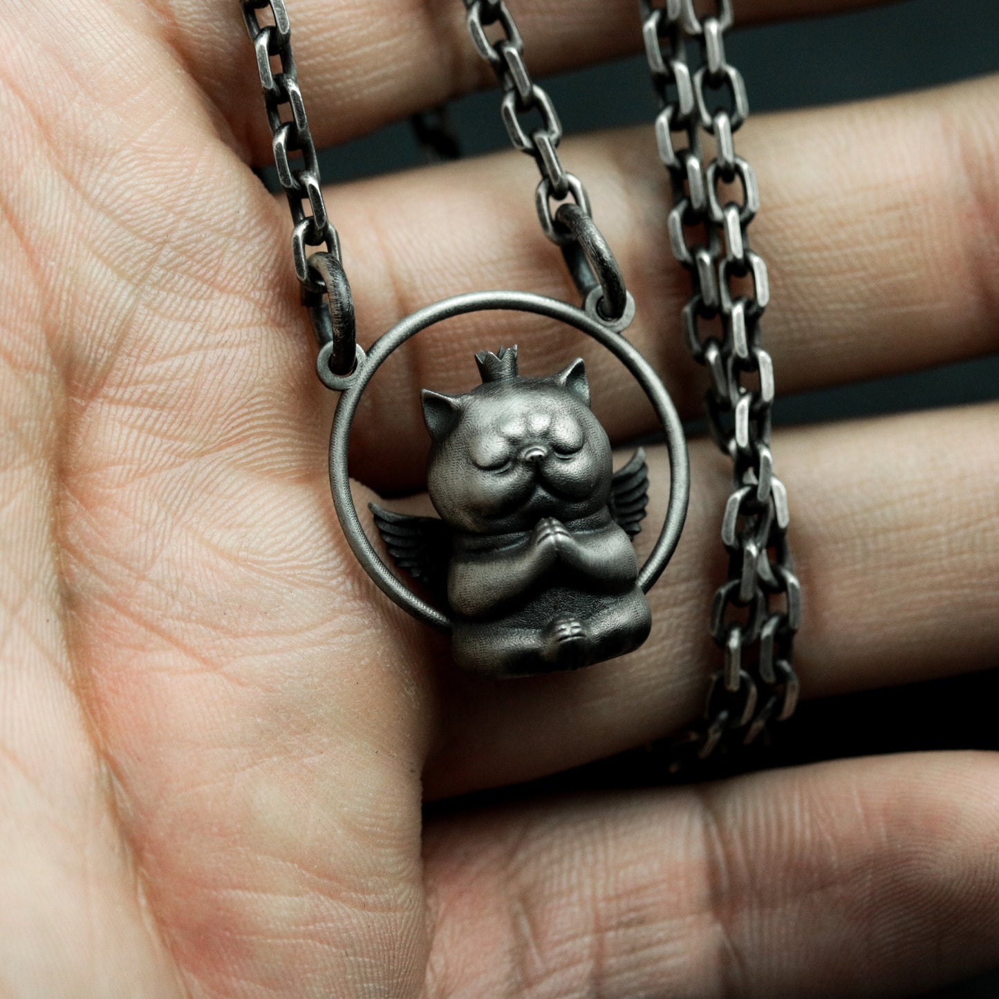 Winged Cat Pendant - 925 Silver Handmade Flying Guardian