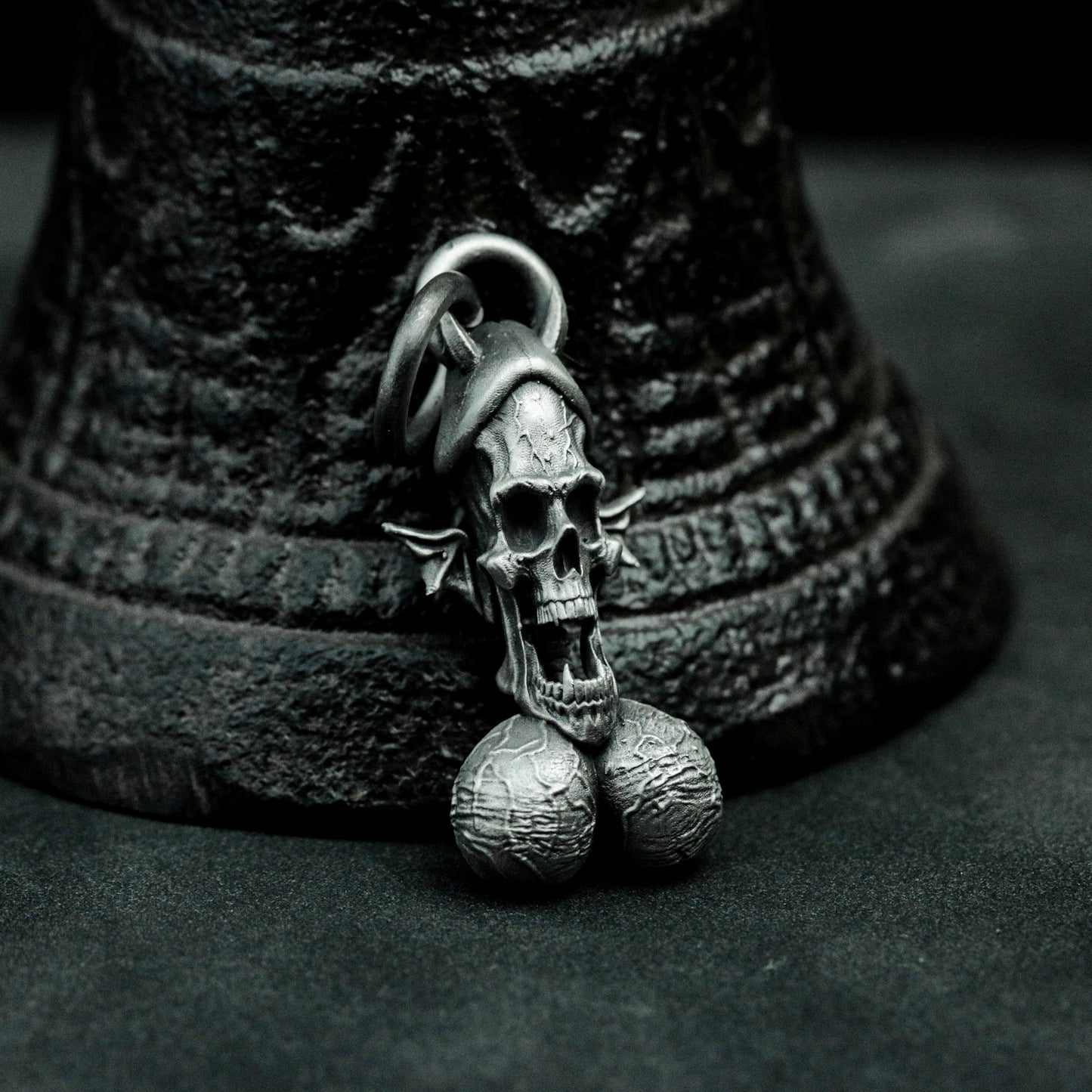 Skull Pendant with Dangling Testicles ¨C 925 Sterling Silver Handmade