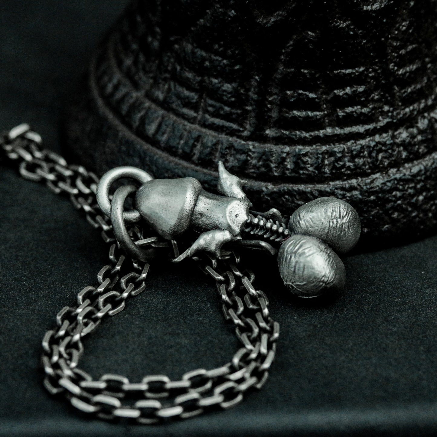 Skull Pendant with Dangling Testicles ¨C 925 Sterling Silver Handmade