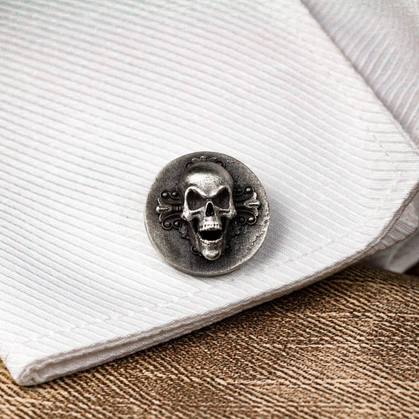 Skull Badge Cufflinks - 925 Silver Handmade