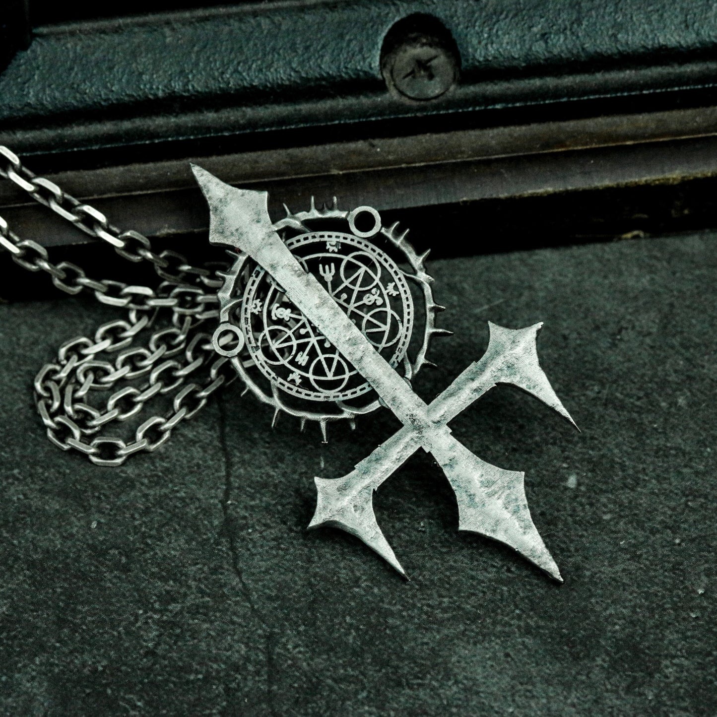 Arcane Cross Pendant ¨C Handmade 925 Silver Ritual Sigil Necklace