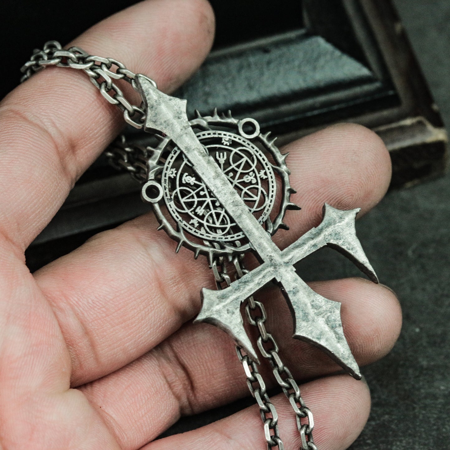 Arcane Cross Pendant ¨C Handmade 925 Silver Ritual Sigil Necklace