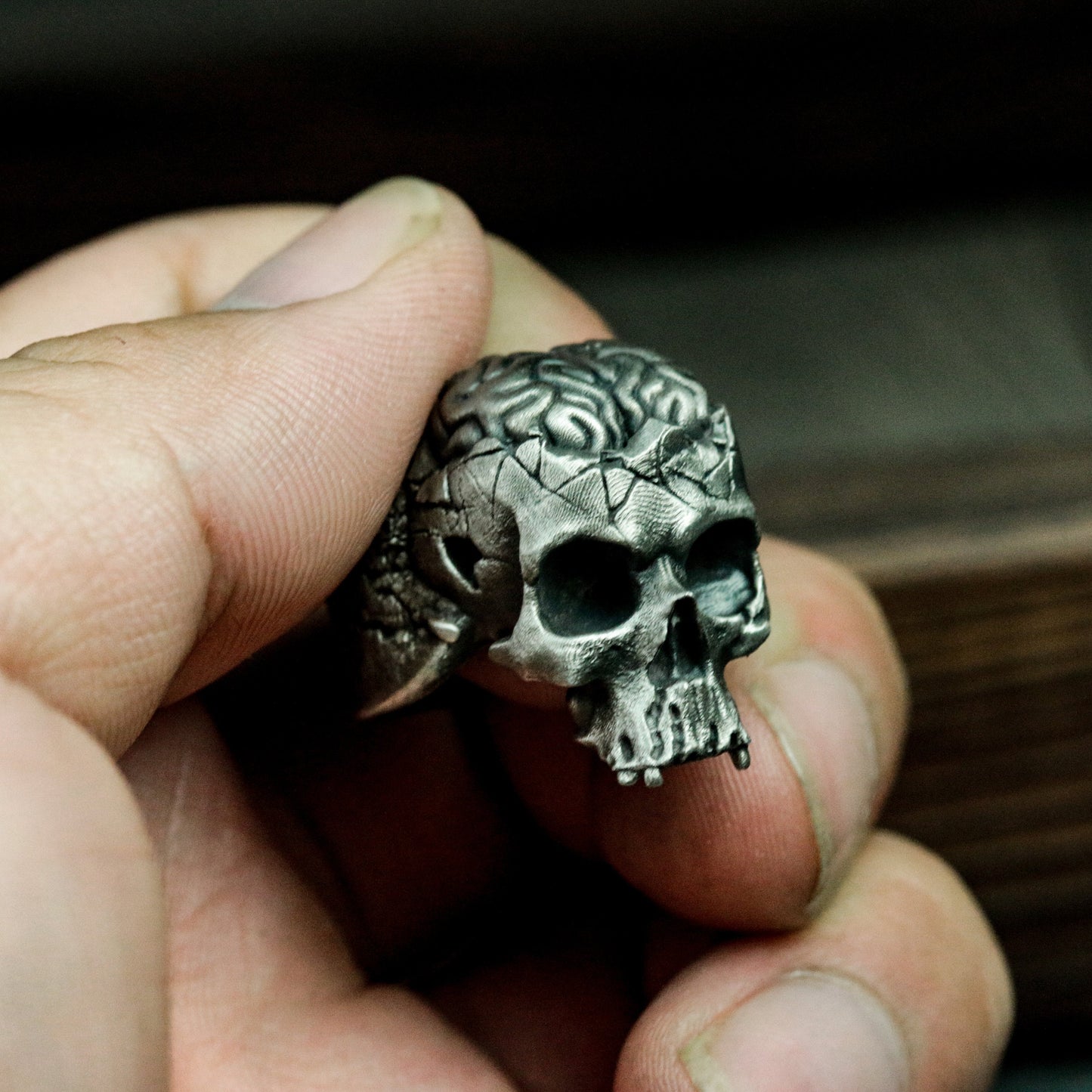 Cerebral Skull Ring - 925 Silver Handmade Anatomical Design