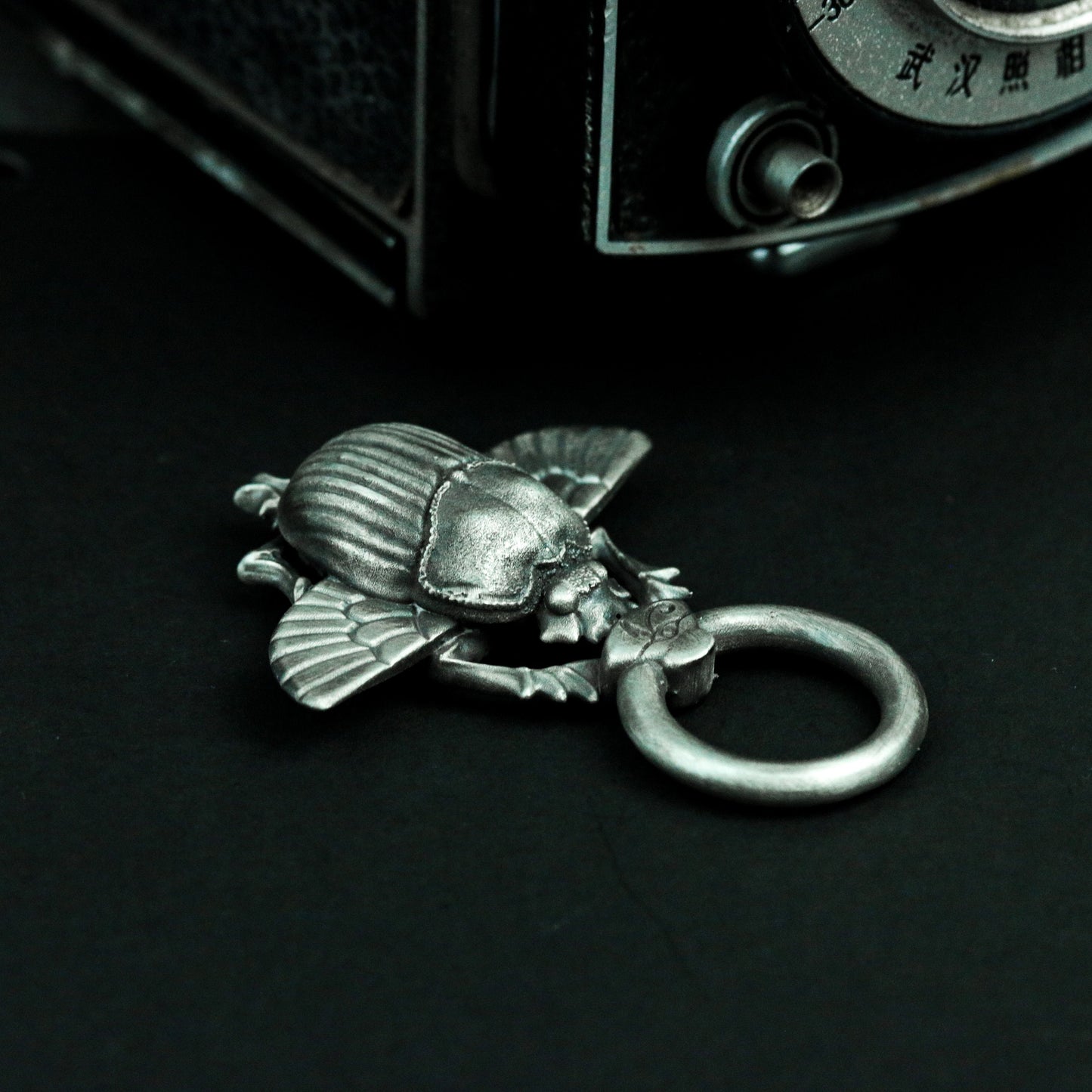 Winged Scarab Pendant with Mechanical Detail - 925 Sterling Silver Handmade