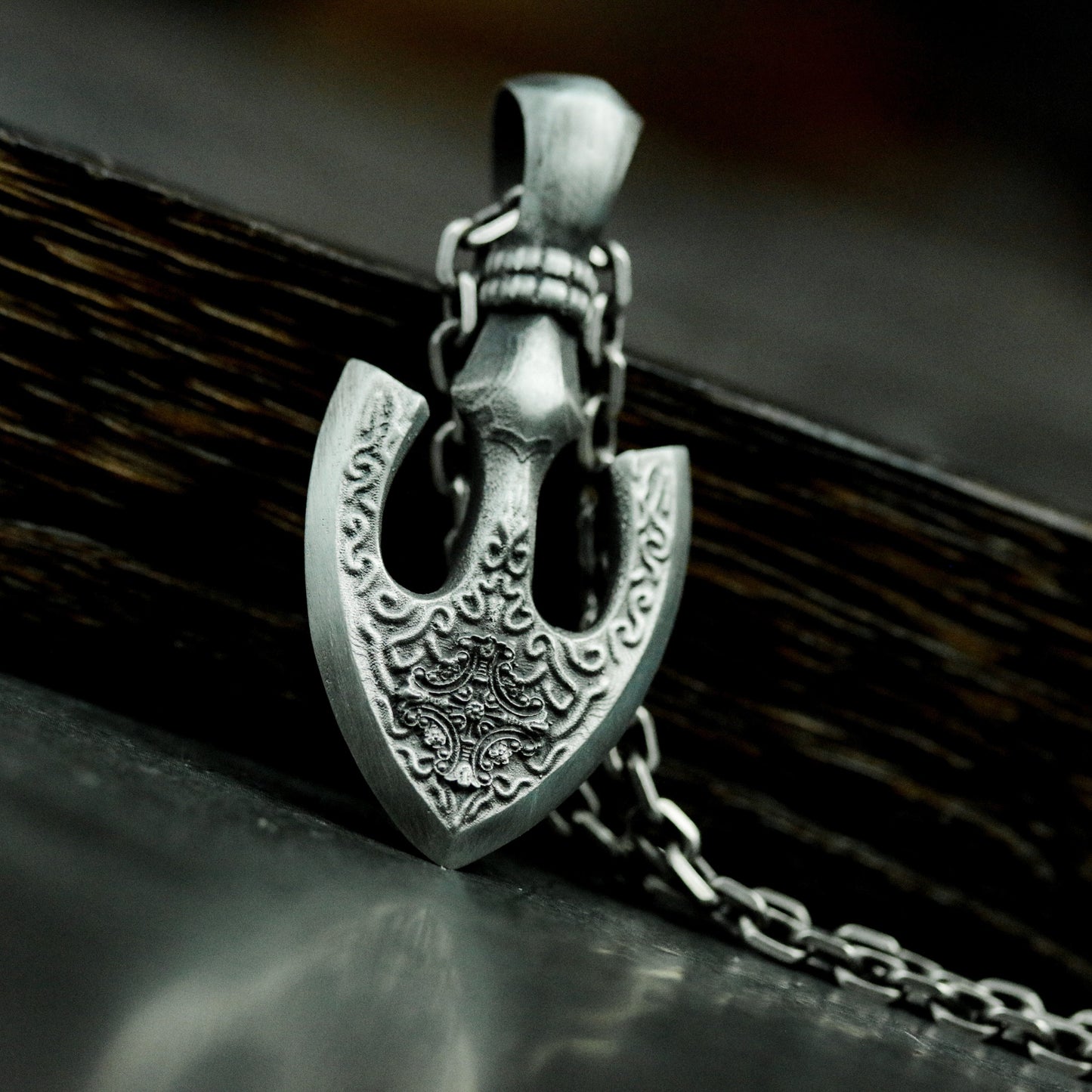 Gothic Anchor Pendant with Ornate Carving - 925 Sterling Silver Handmade