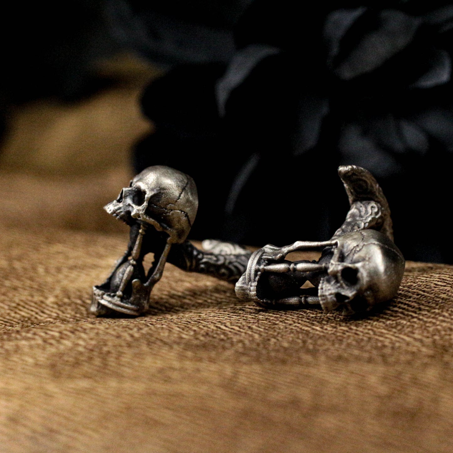 Hourglass Skull Cufflinks, Time Art Design - 925 Sterling Silver Handmade