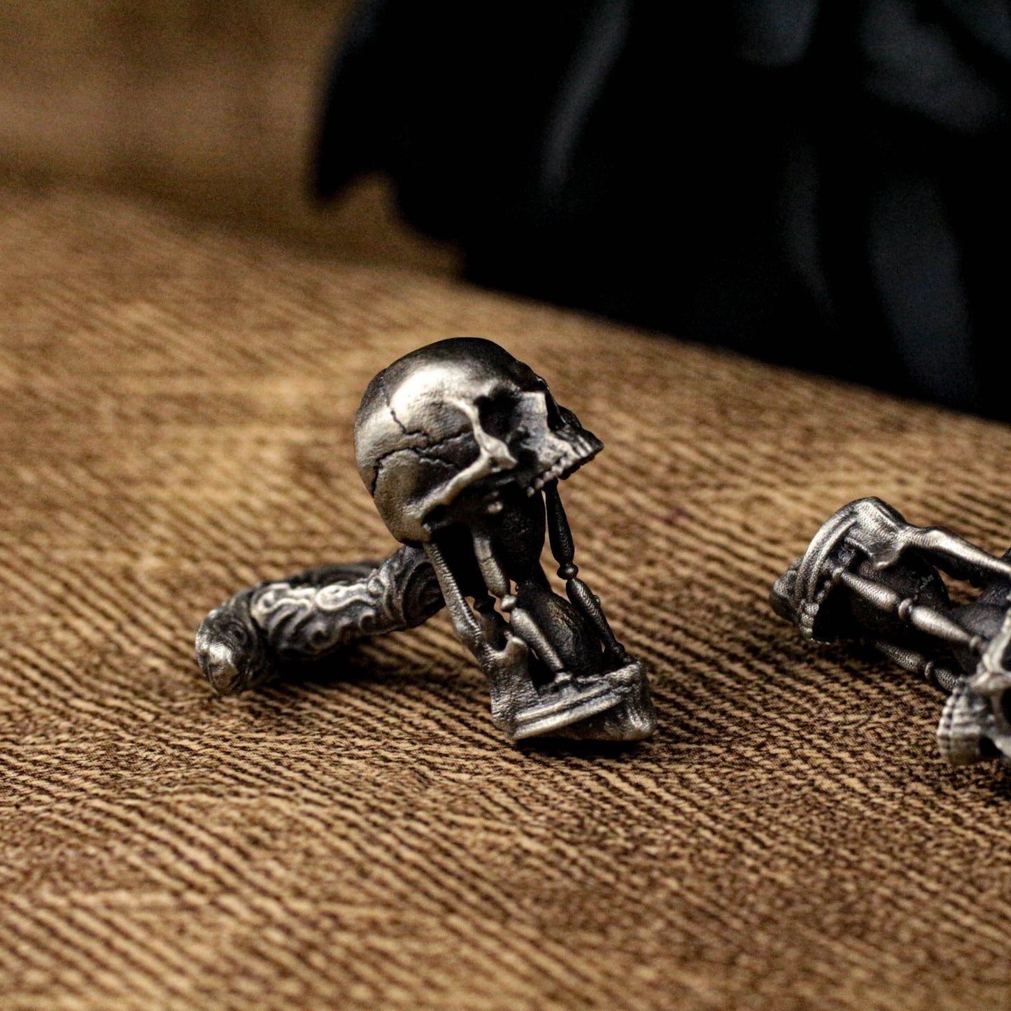 Hourglass Skull Cufflinks, Time Art Design - 925 Sterling Silver Handmade