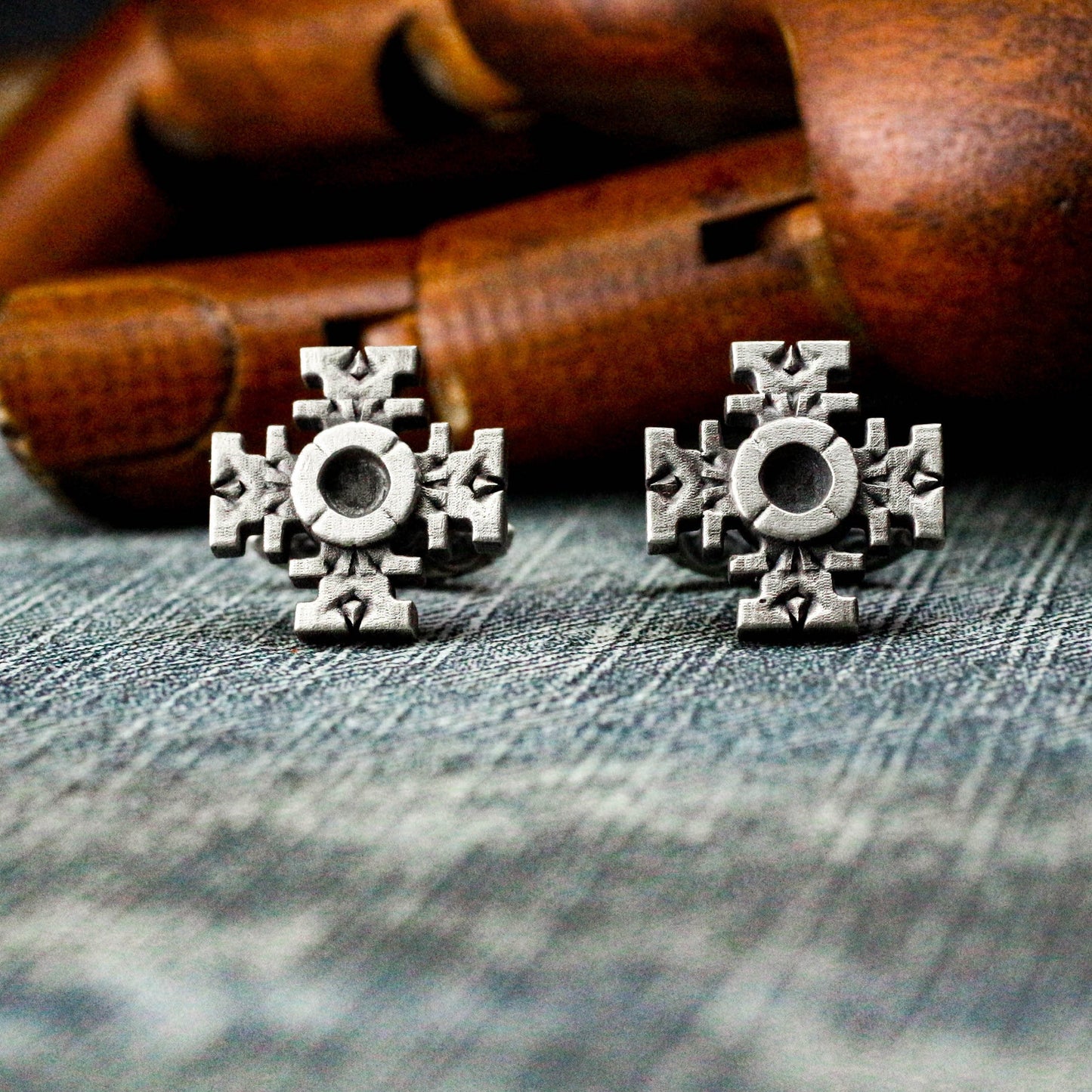 Gothic Cross Badge Cufflinks - 925 Silver Handmade