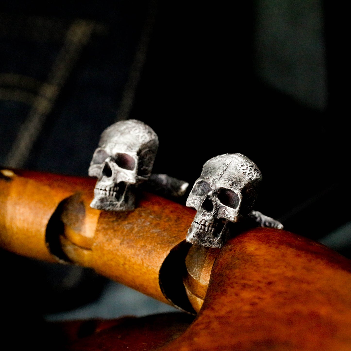 Totem Texture Skull Cufflinks - 925 Sterling Silver Handmade