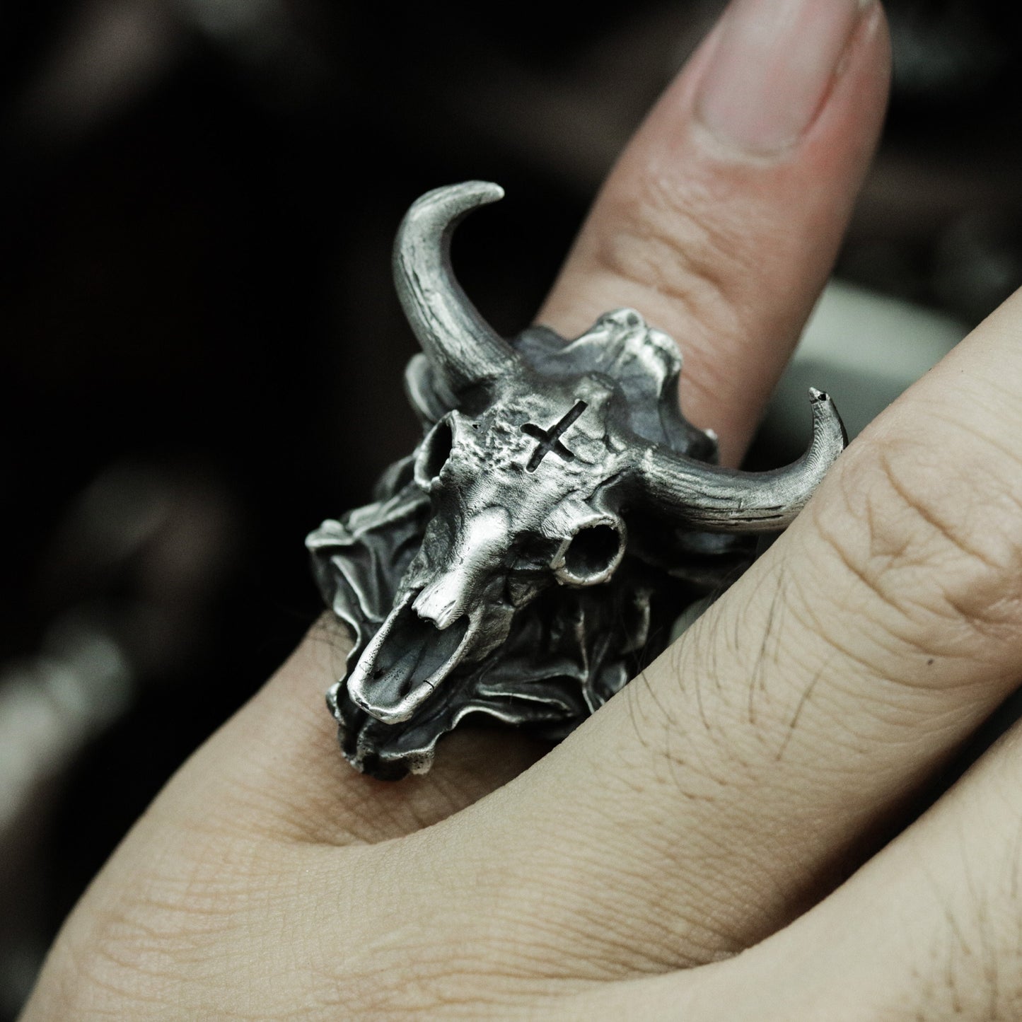 Bison Skull Ring - 925 Silver Handmade