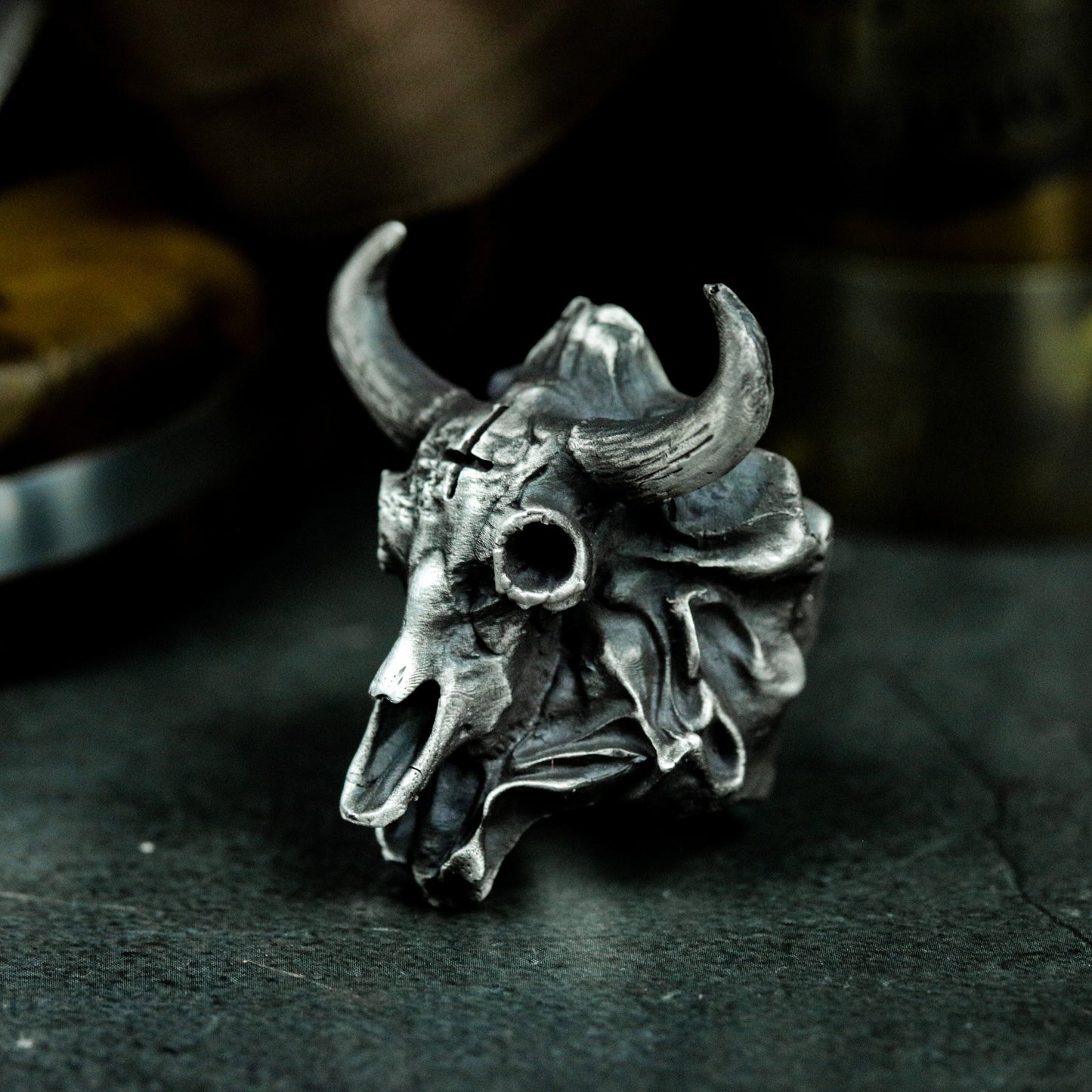 Bison Skull Ring - 925 Silver Handmade