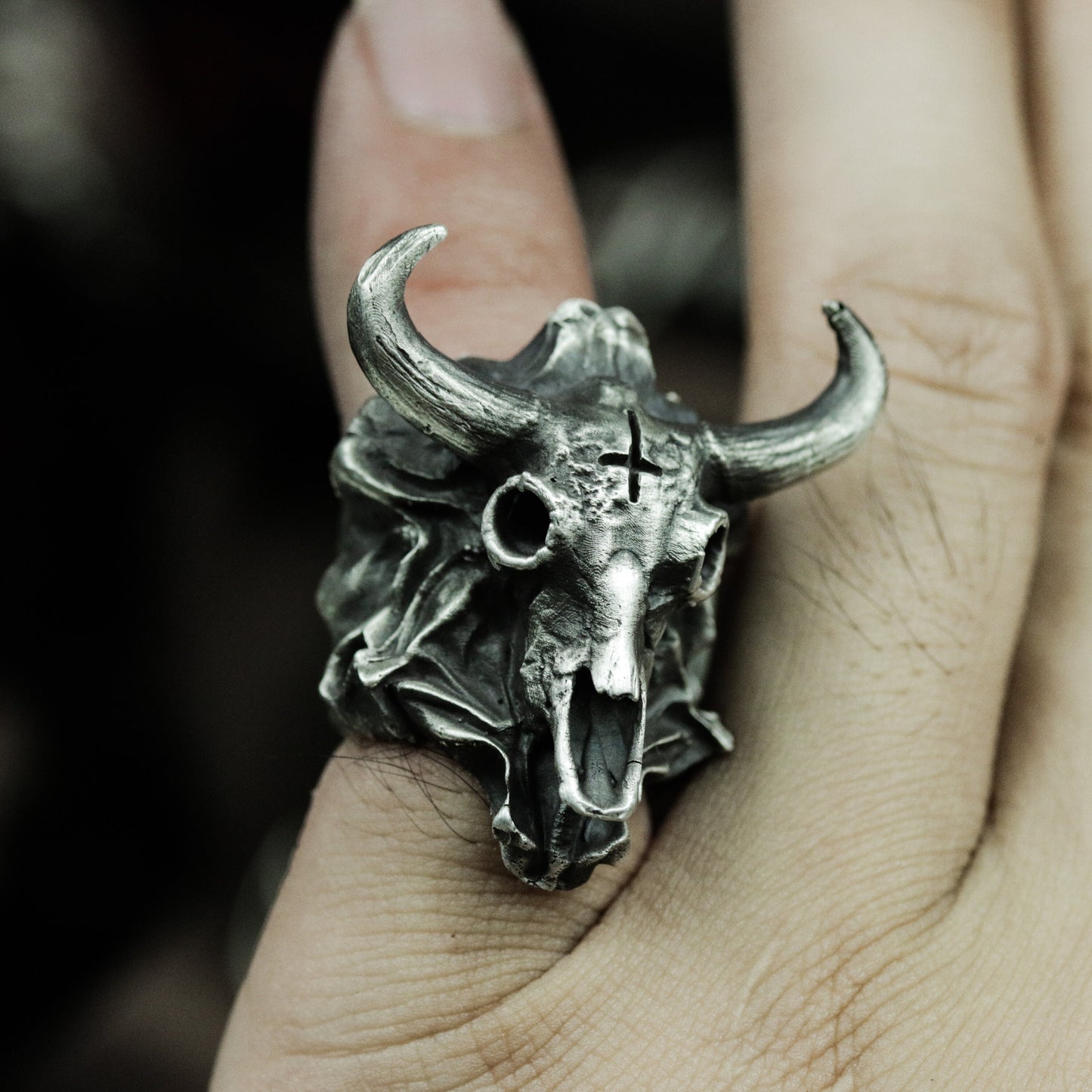 Bison Skull Ring - 925 Silver Handmade