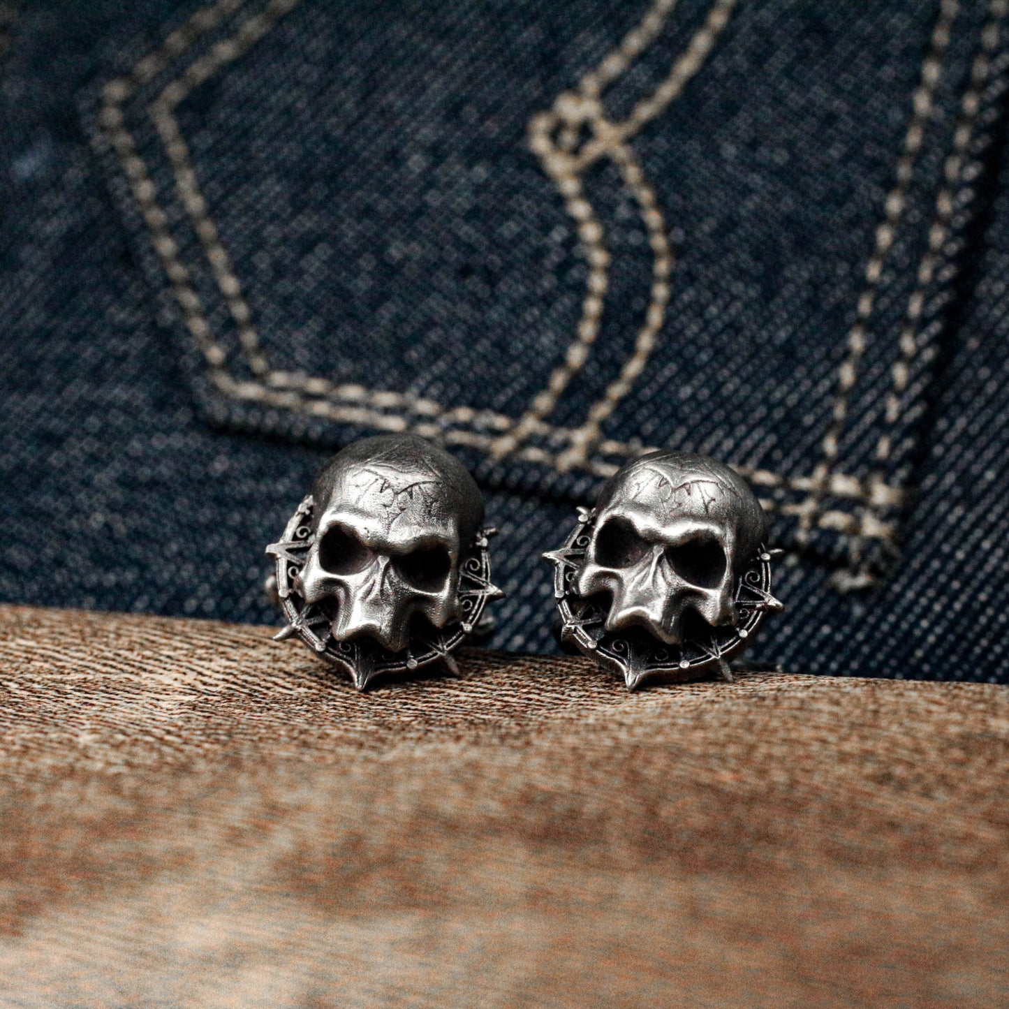 Astrological Wheel Skull Cufflinks - 925 Sterling Silver Handmade