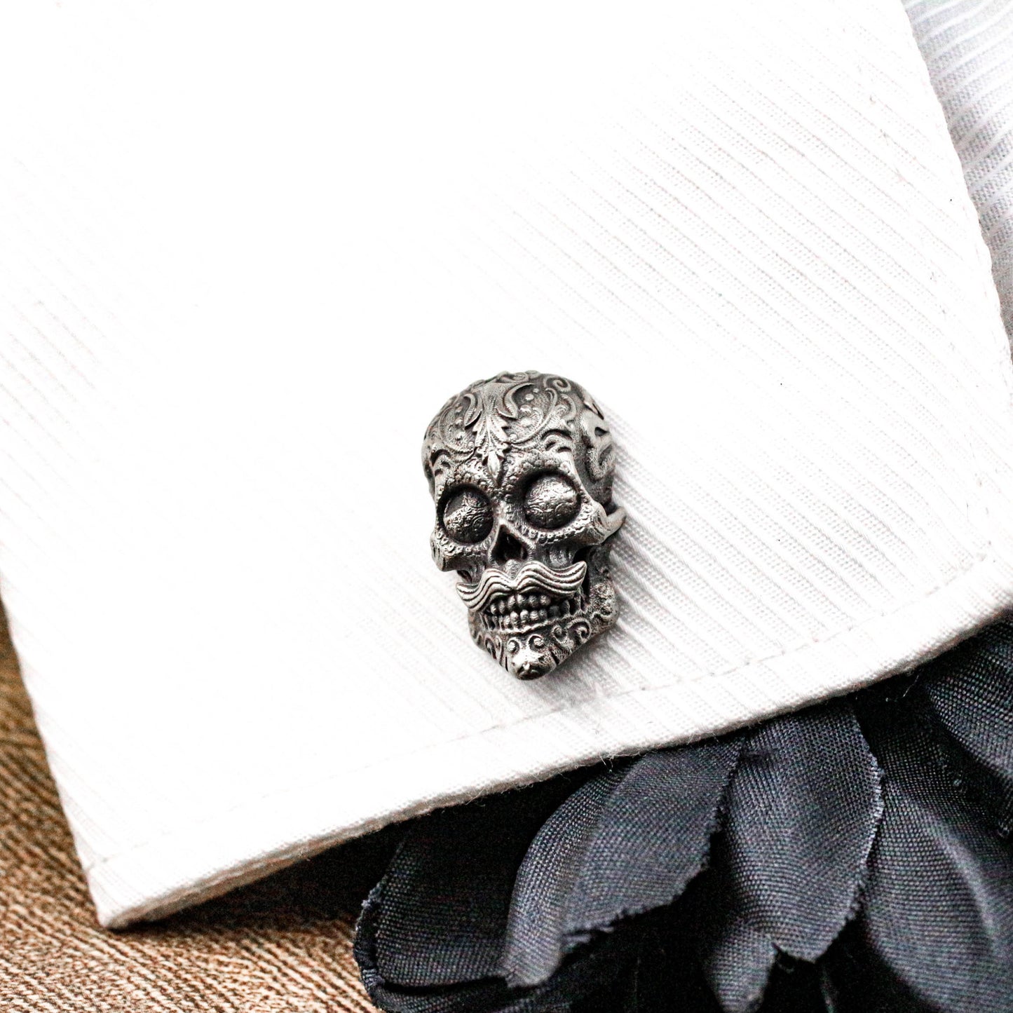 Mexican Gangster Sugar Skull Cufflinks - 925 Silver Handmade