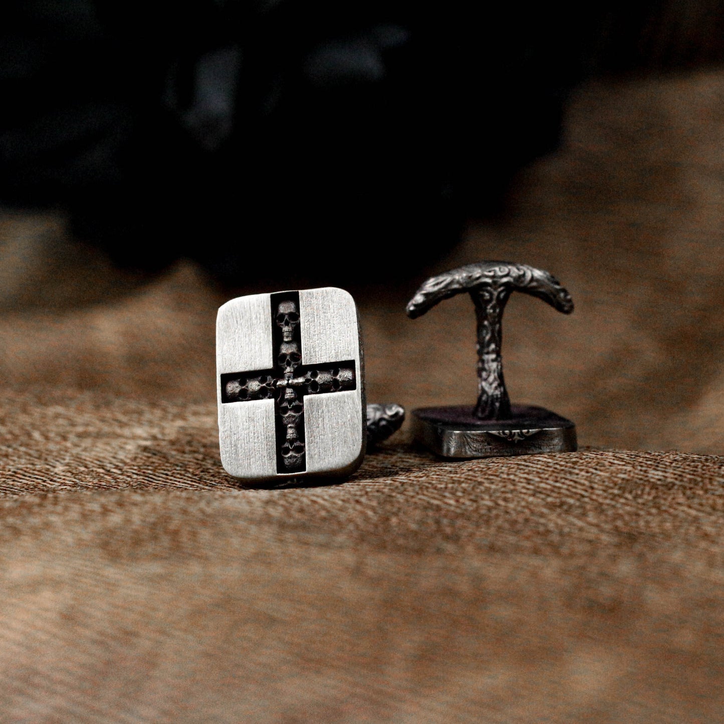 Square Cross Skull Cufflinks - 925 Silver Handmade