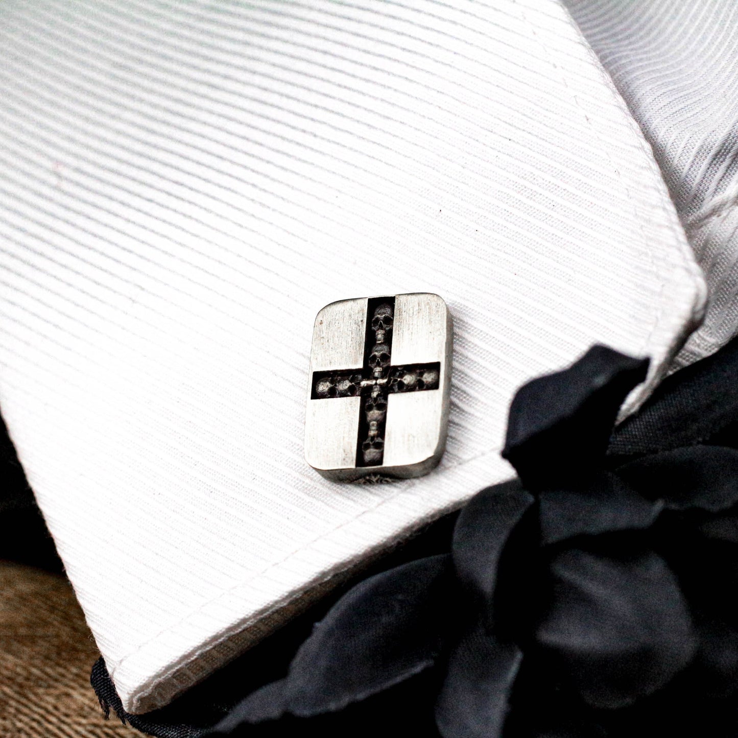 Square Cross Skull Cufflinks - 925 Silver Handmade