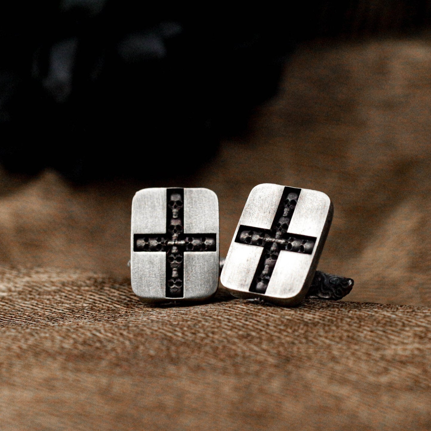 Square Cross Skull Cufflinks - 925 Silver Handmade