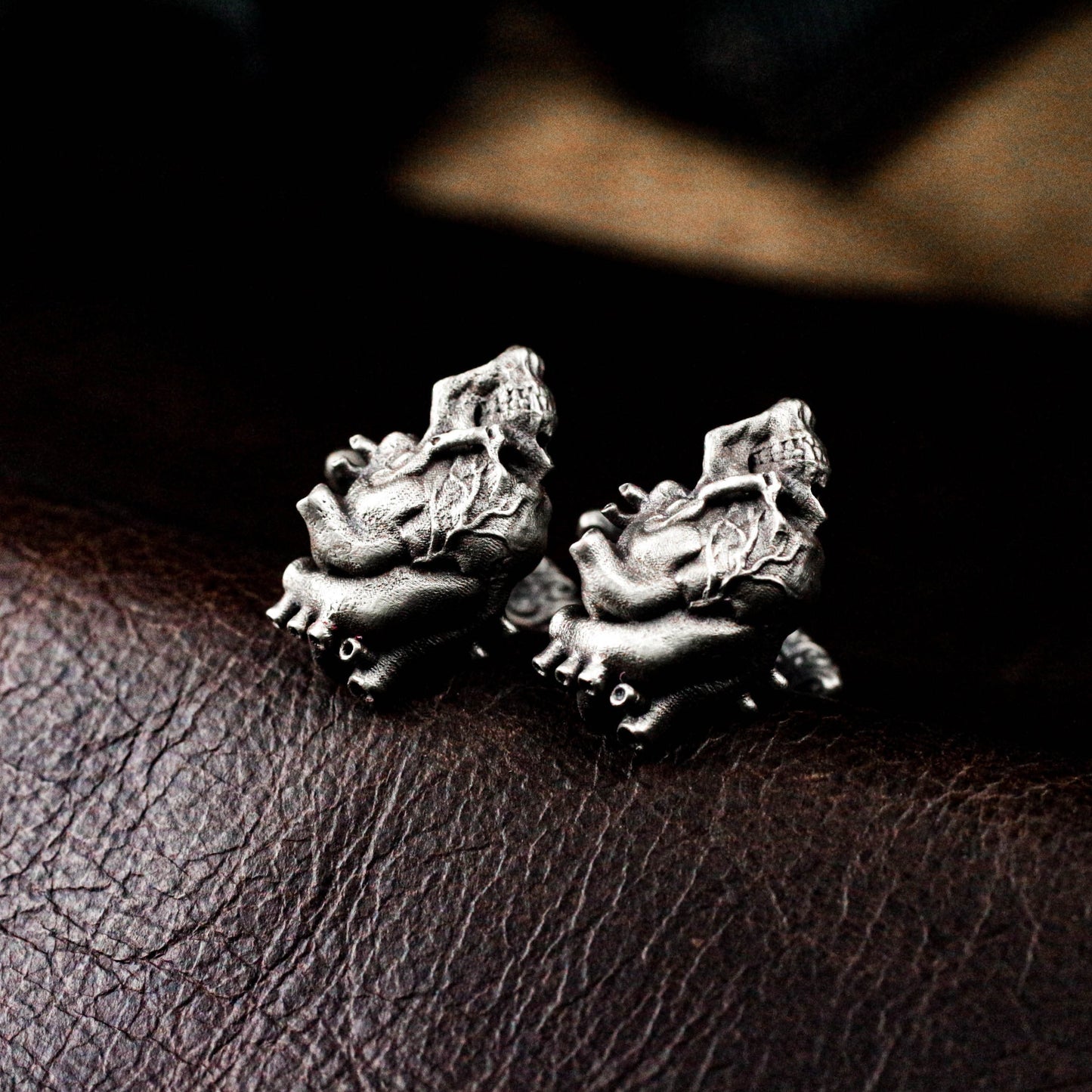 Anatomical Heart Skull Cufflinks, 925 Silver Handmade