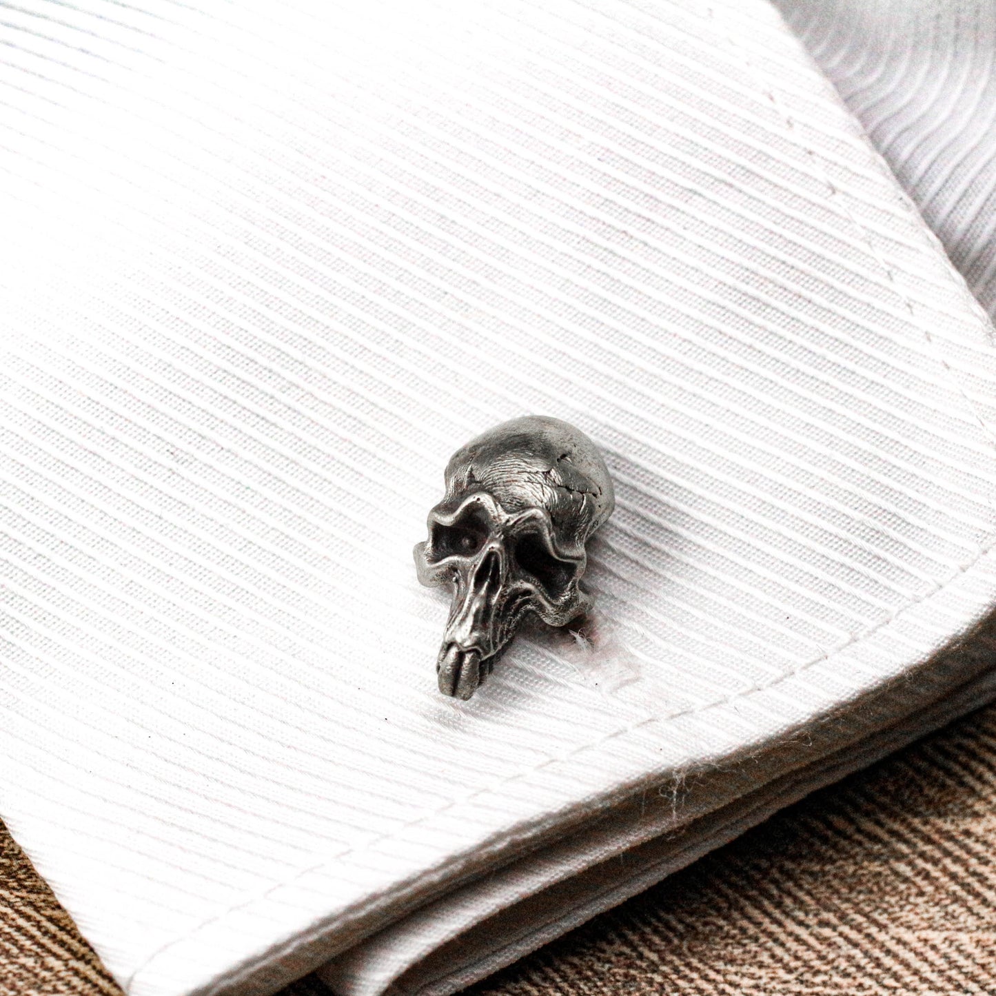 Obscene Bucktooth Skull Cufflinks - 925 Silver Handmade