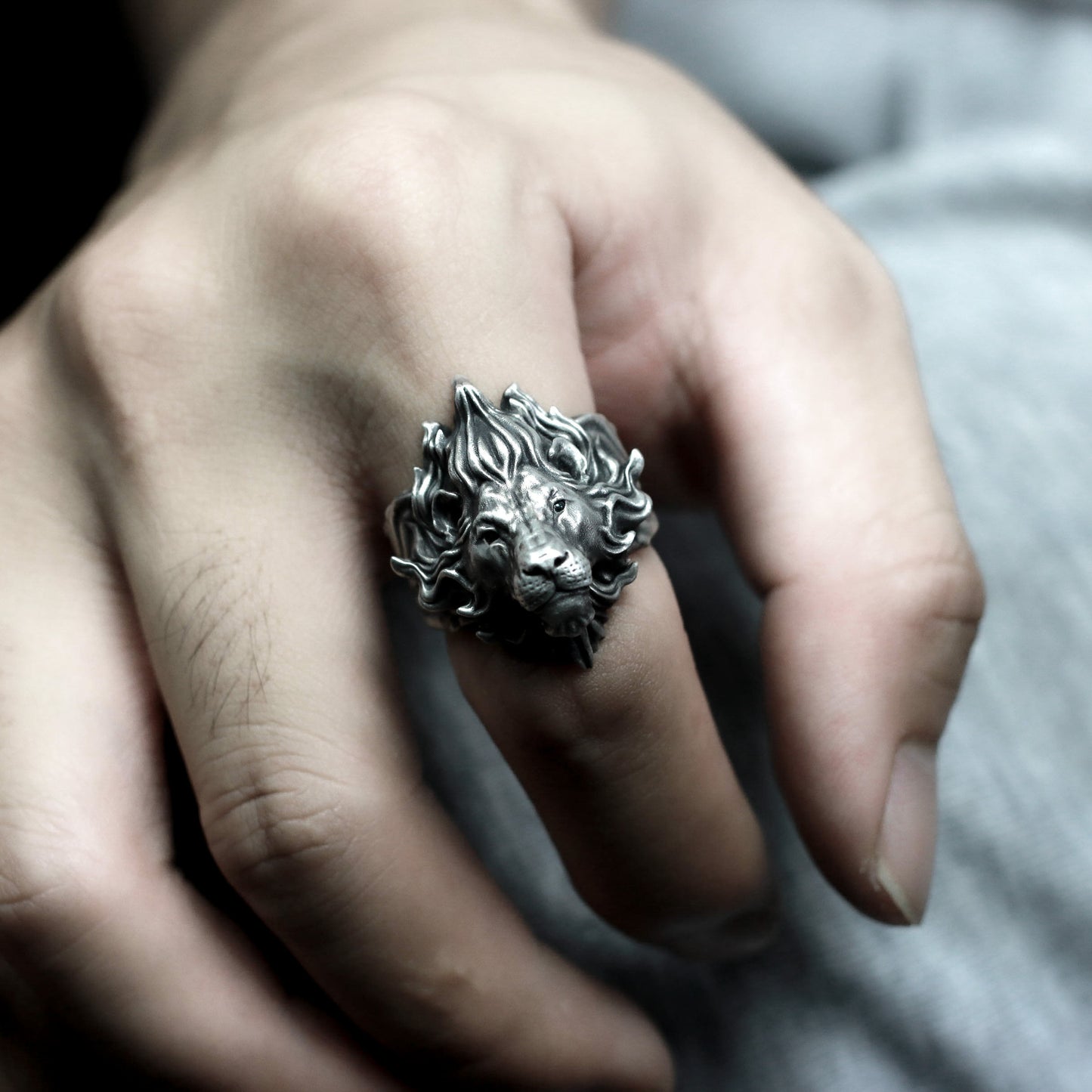 Flame Lion Ring ¨C Handmade 925 Silver Fierce Guardian Band