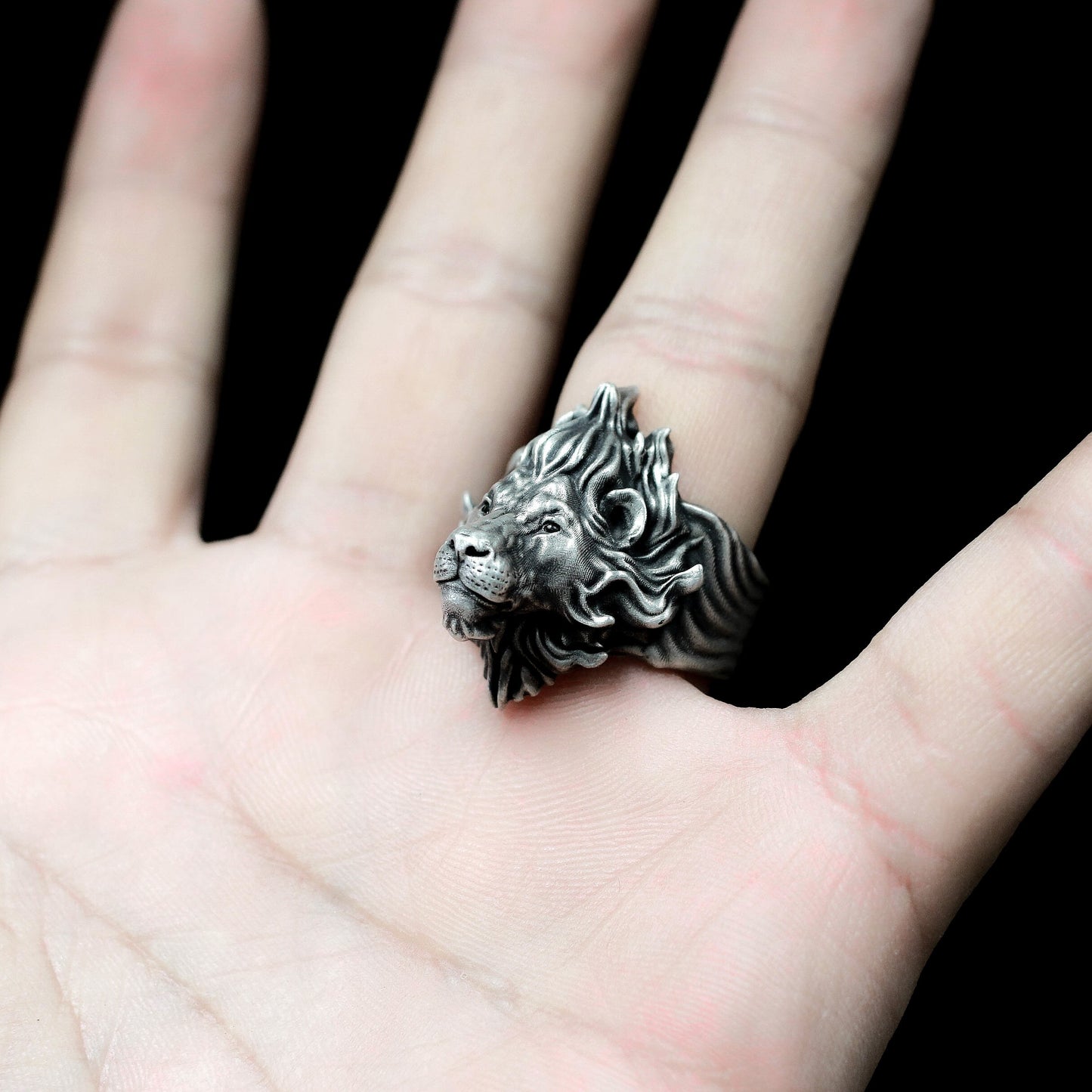 Flame Lion Ring ¨C Handmade 925 Silver Fierce Guardian Band