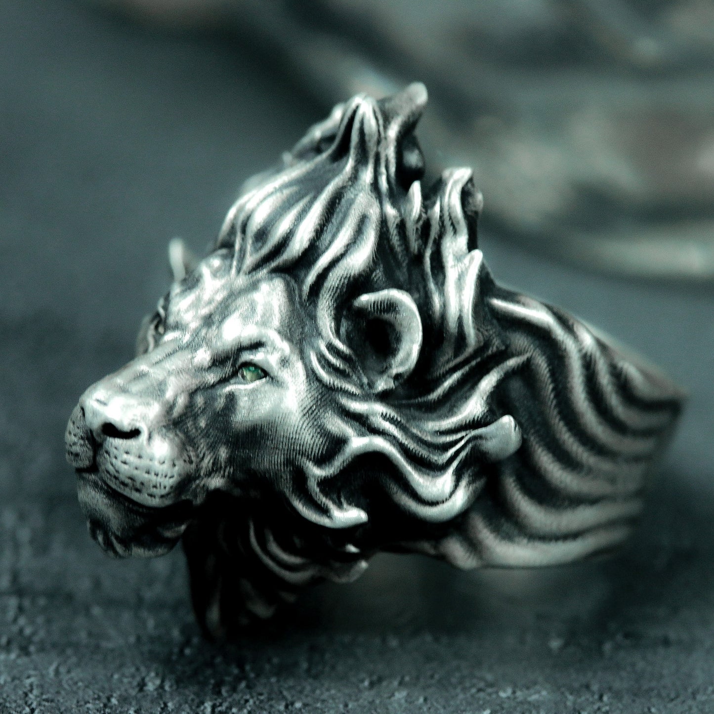 Flame Lion Ring ¨C Handmade 925 Silver Fierce Guardian Band