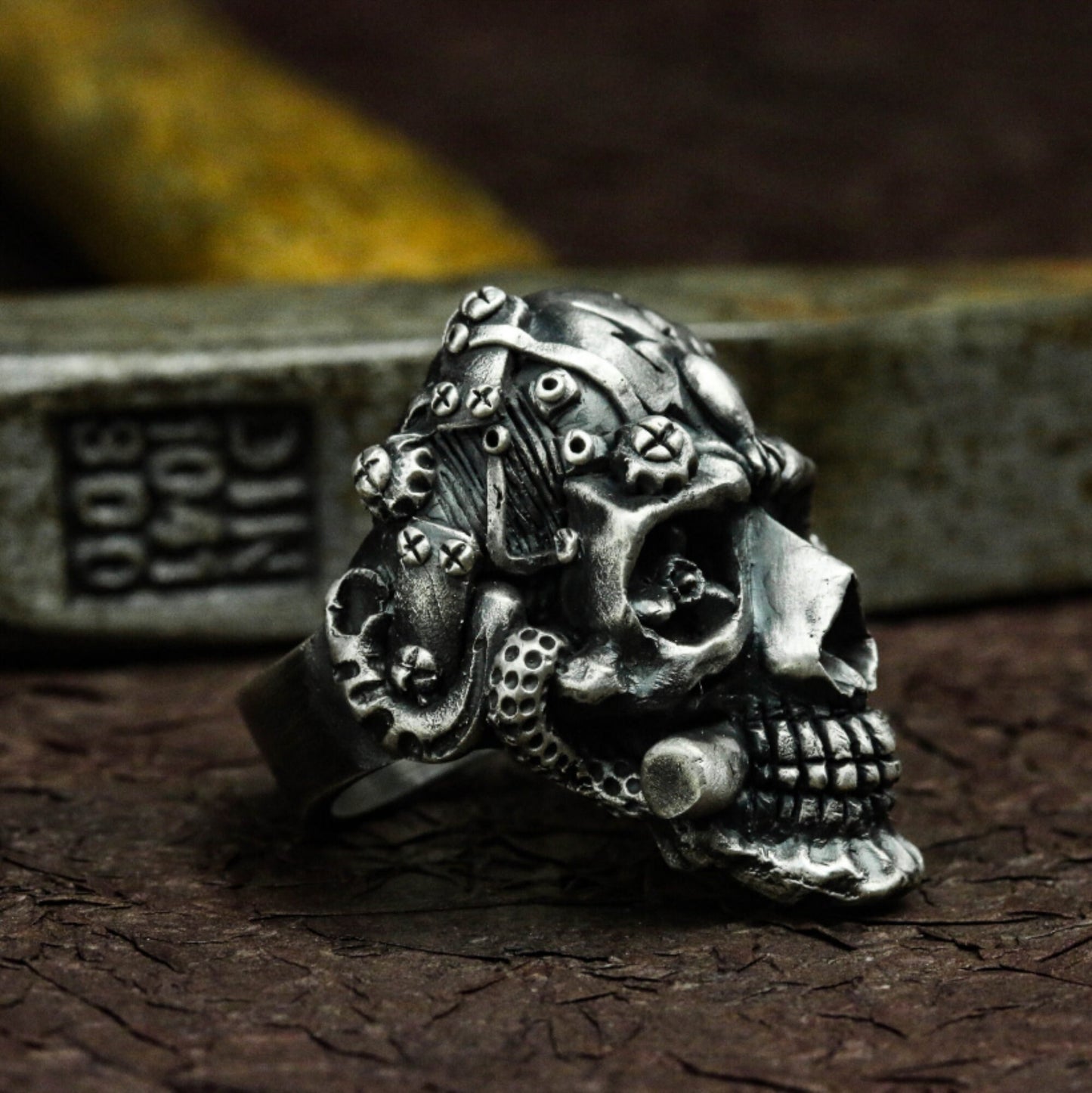 Retro Skull Ring ¨C Handmade 925 Silver Cyberpunk Gothic Band