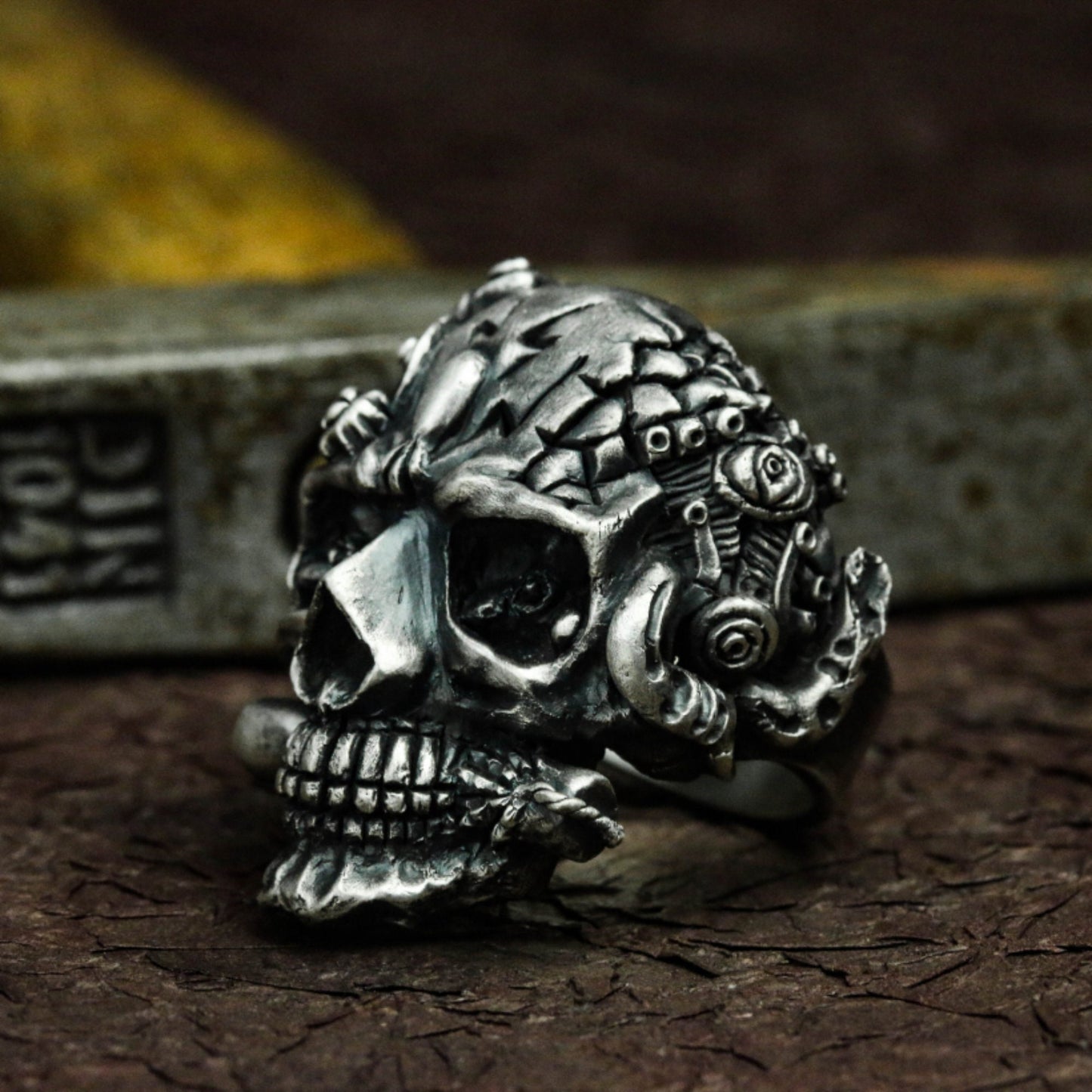 Retro Skull Ring ¨C Handmade 925 Silver Cyberpunk Gothic Band