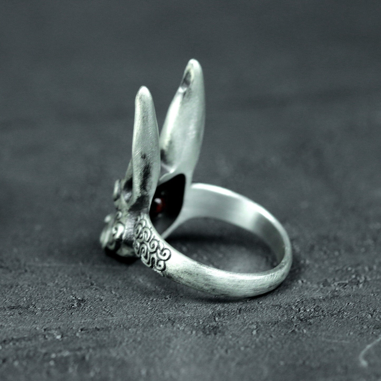 Red-Eyed Bunny Ring ¨C Handmade 925 Silver Dark Forest Band